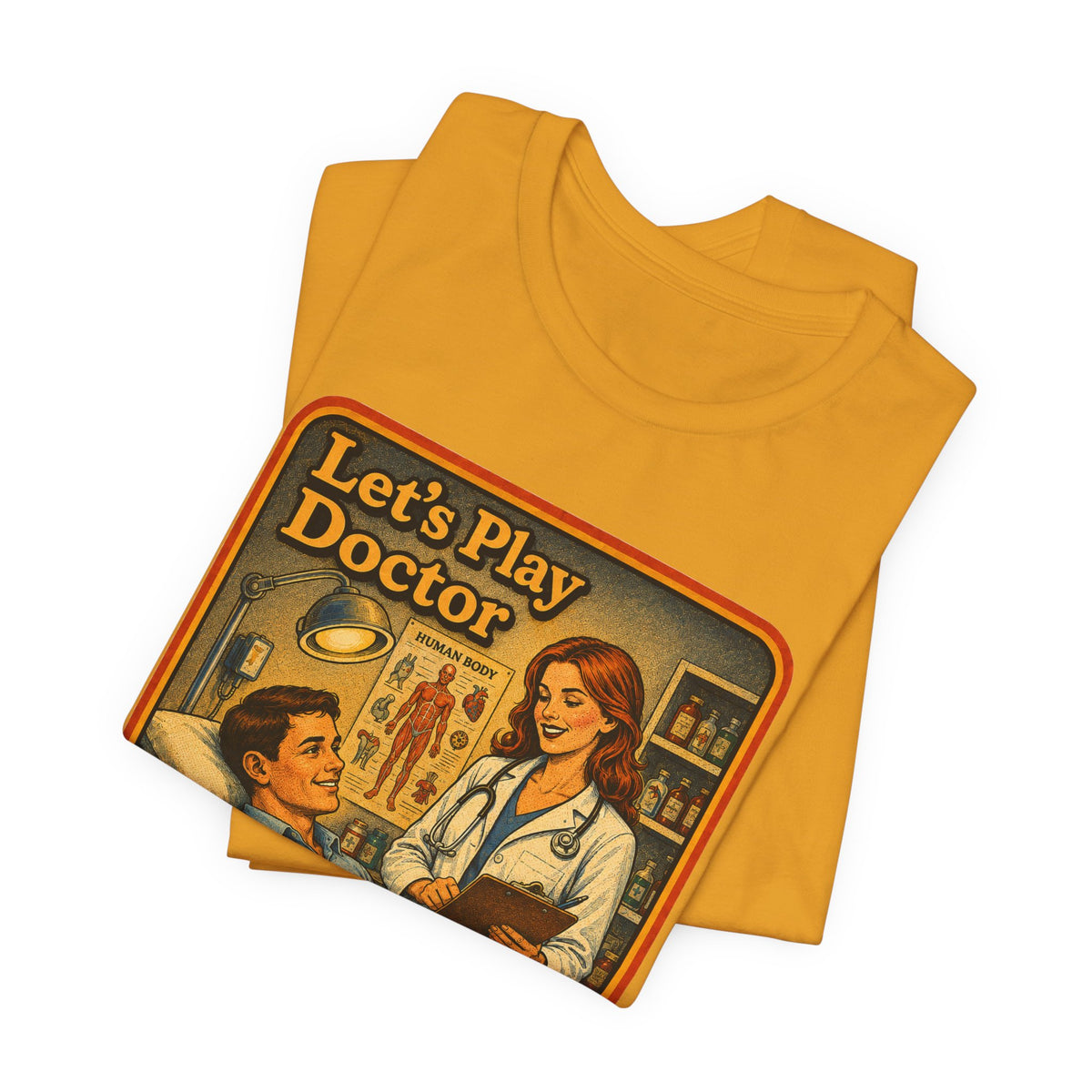 Let's Play Doctor Unisex Tee in Mustard, view 3