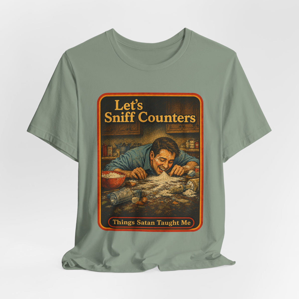 Let's Sniff Counters Unisex Tee in Sage, view 4