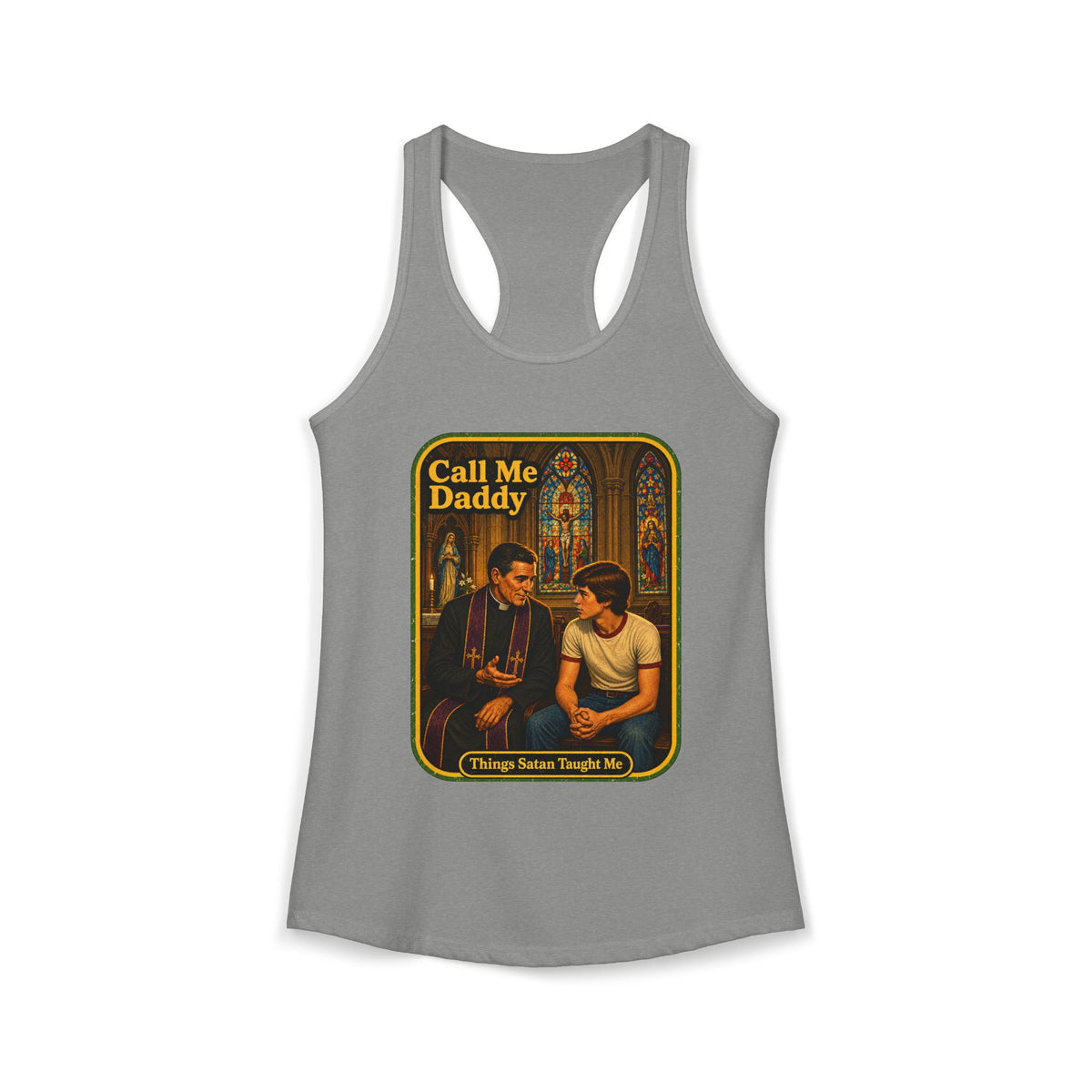 Call Me Daddy Racerback Tank in Heather Grey, front