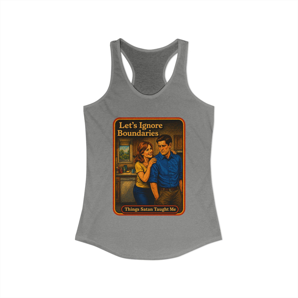 Let's Ignore Boundaries Racerback Tank in Heather Grey, view 2