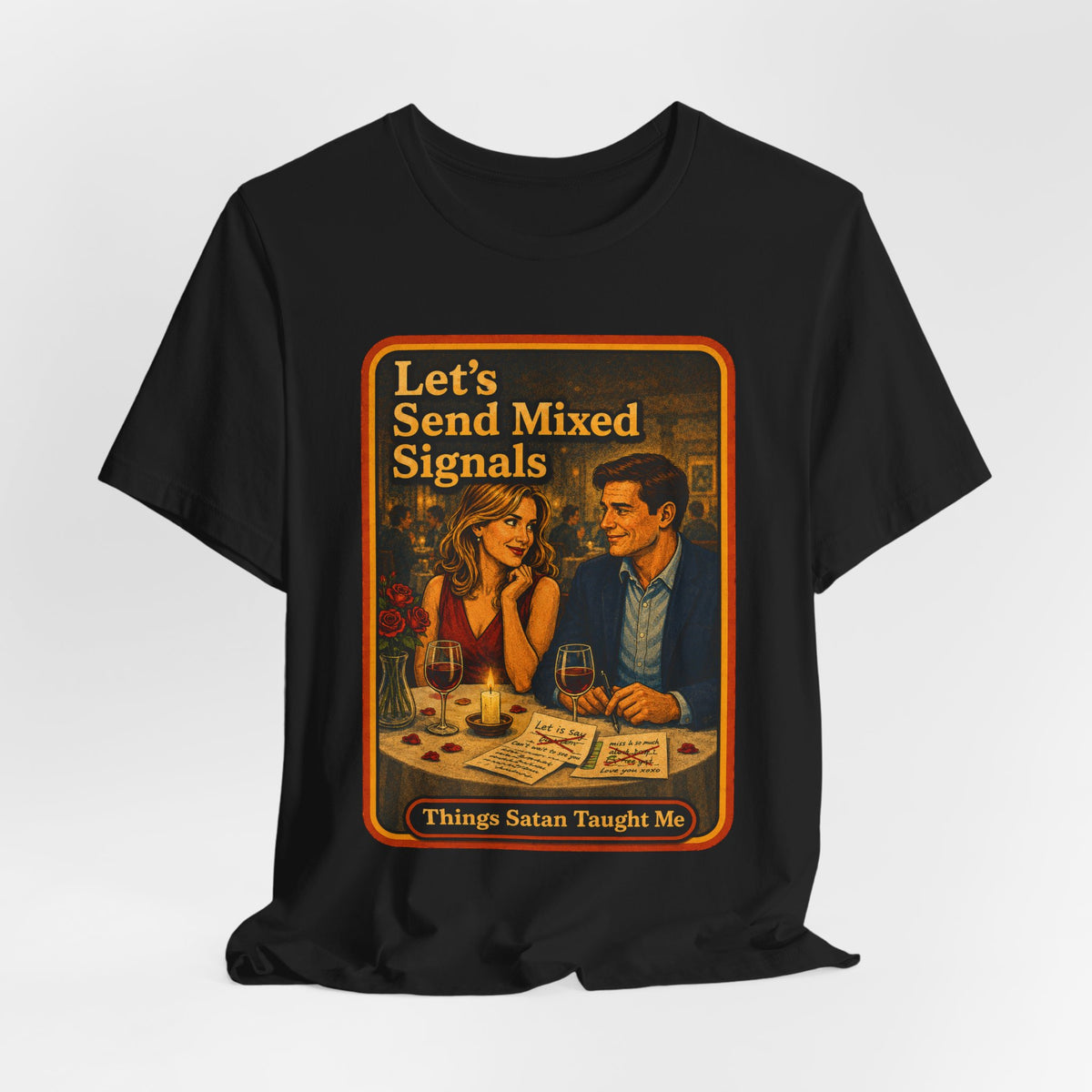 Let's Send Mixed Signals Unisex Tee in Black, view 4