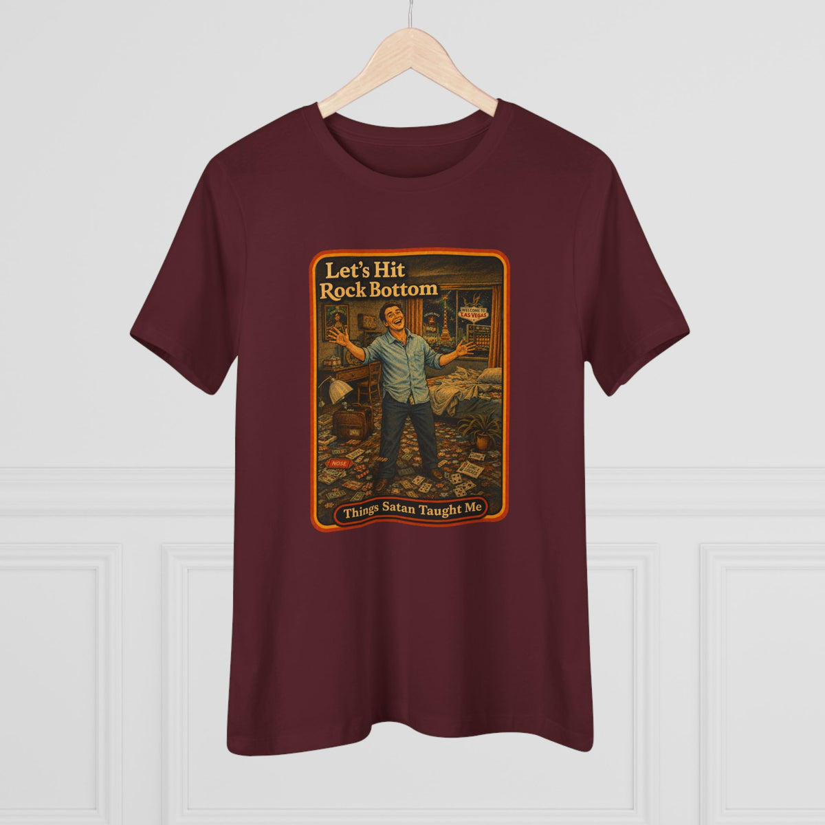 Let's Hit Rock Bottom Women's Tee in Maroon, view 4