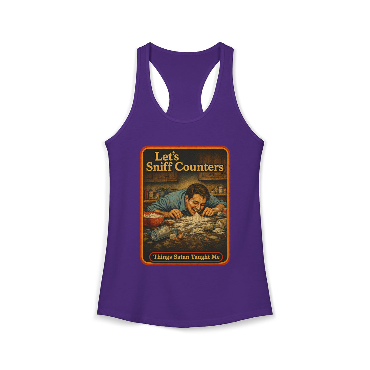 Let's Sniff Counters Racerback Tank in Purple Rush, front