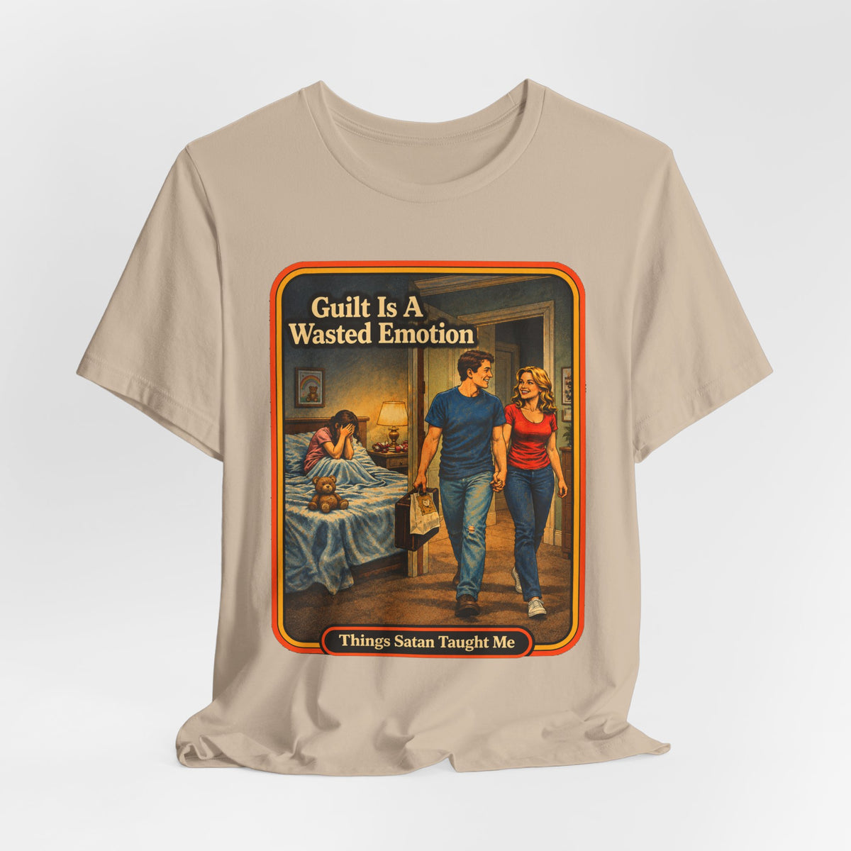 Guilt Is A Wasted Emotion Unisex Tee in Tan, view 4