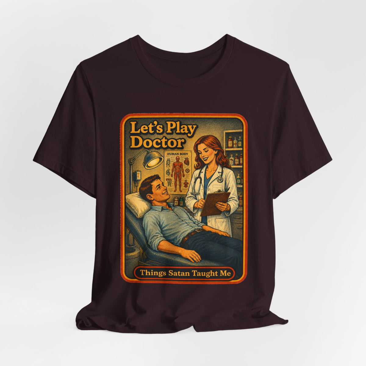 Let's Play Doctor Unisex Tee in Oxblood Black, view 4