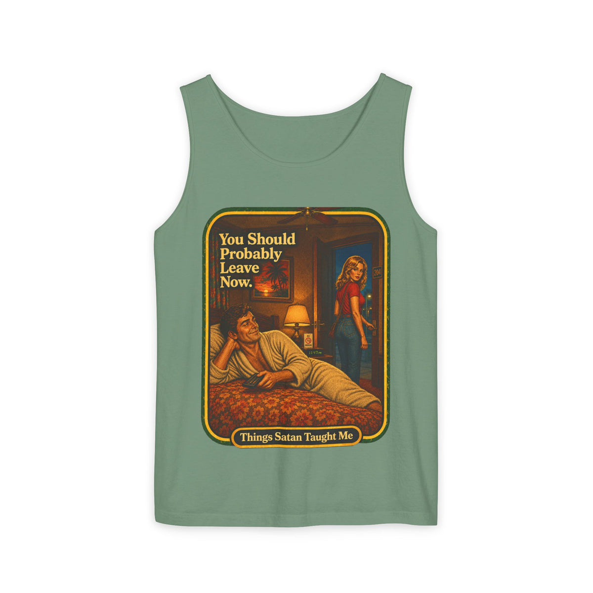 You Should Probably Leave Now Wife Beater in Light Green, front
