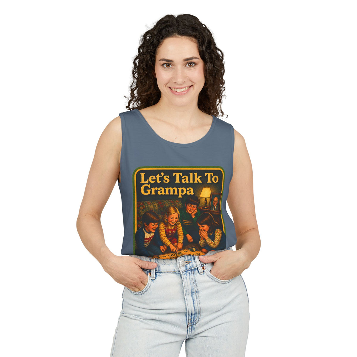 Let's Talk To Grampa Wife Beater in Blue Jean, view 3