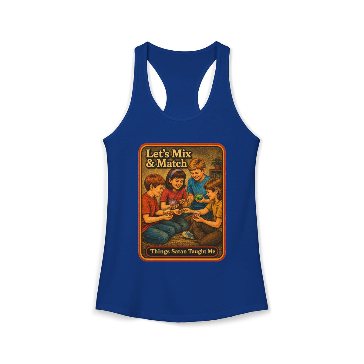 Let's Mix And Match Racerback Tank in Royal, front