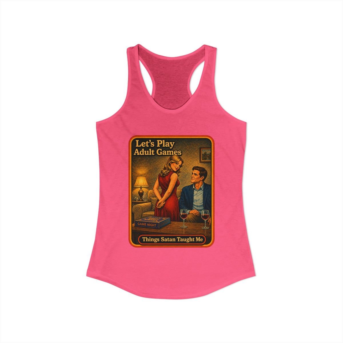 Let's Play Adult Games Racerback Tank in Hot Pink, view 2