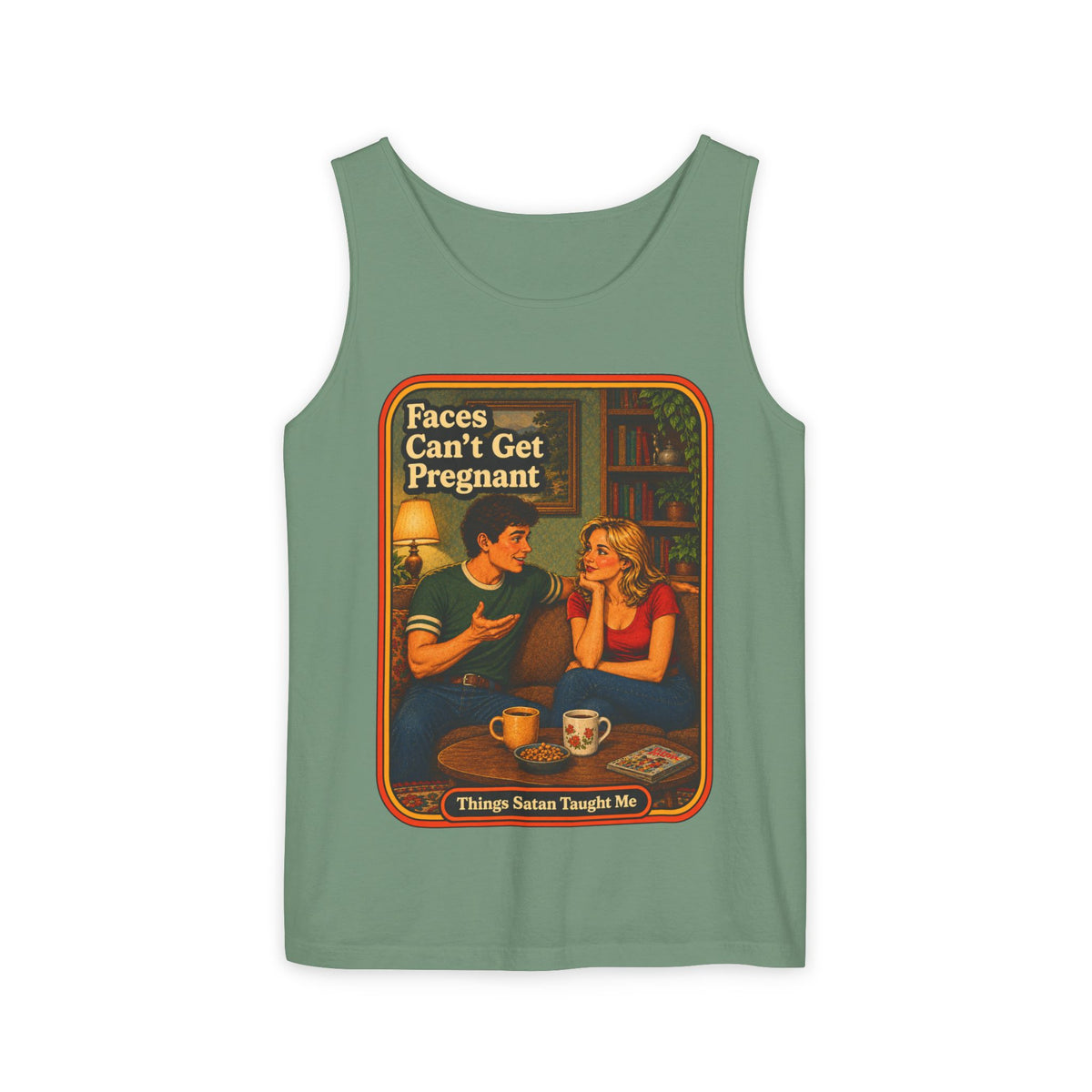 Faces Can't Get Pregnant Wife Beater in Light Green, front