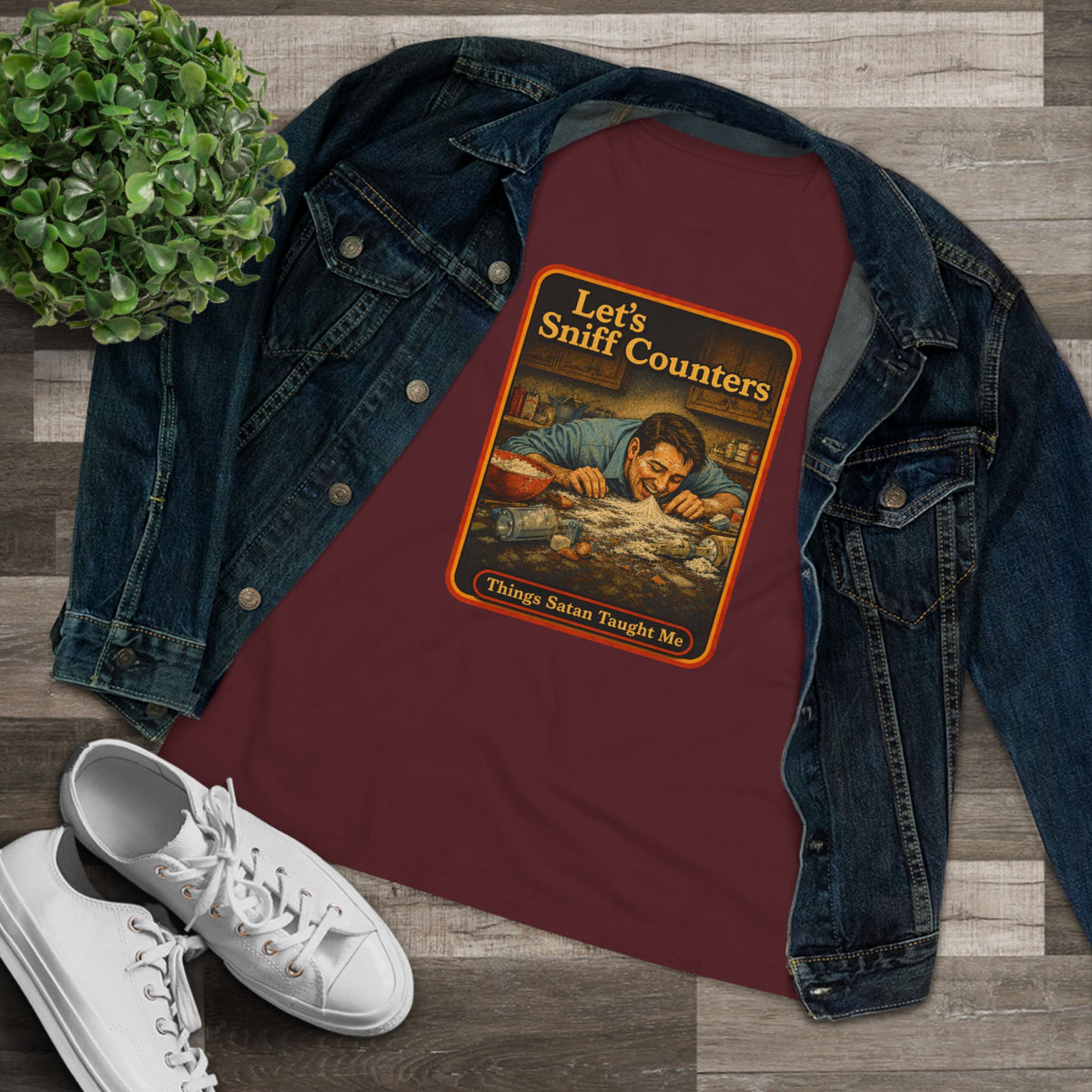 Let's Sniff Counters Women's Tee in Maroon, view 3