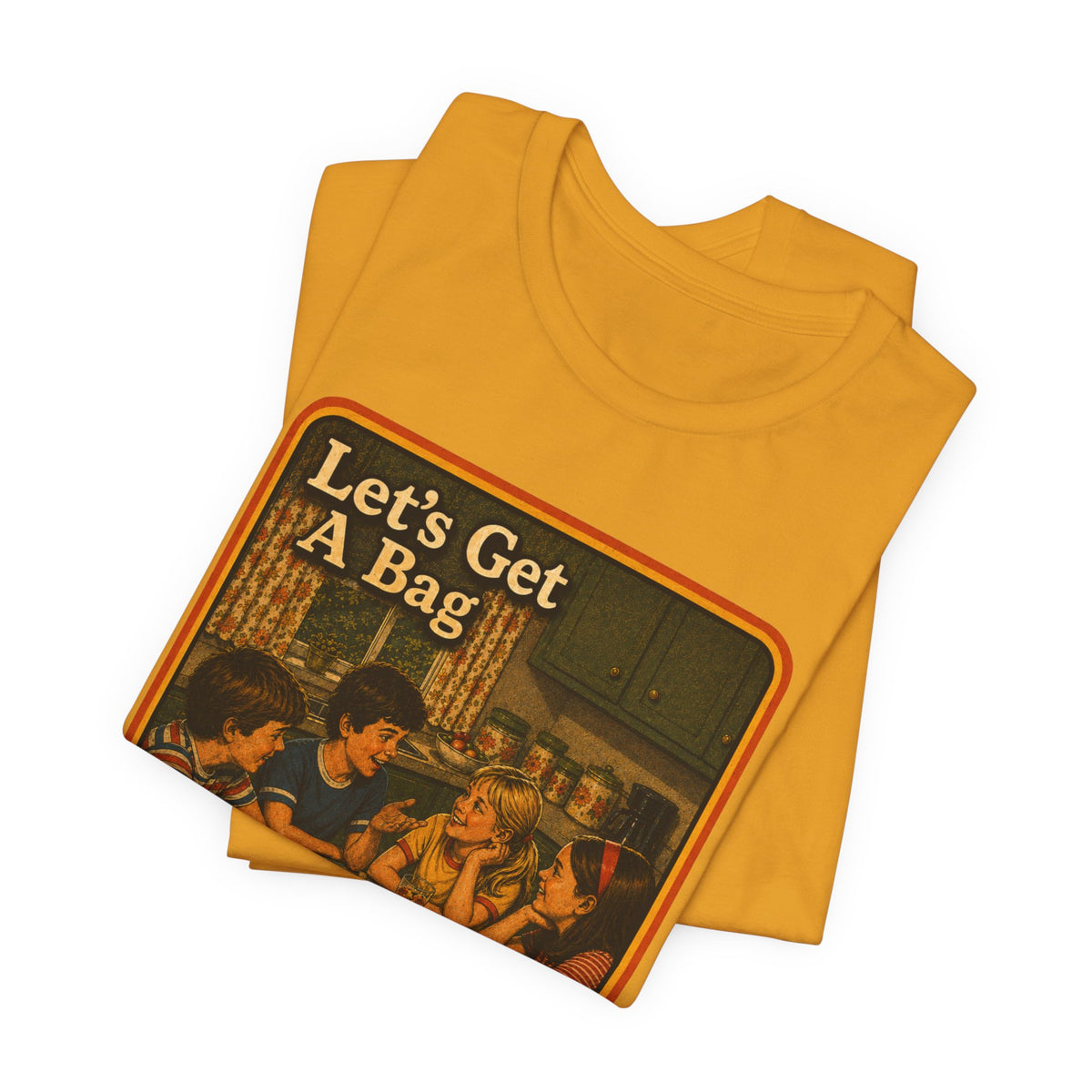 Let's Get Another Bag Unisex Tee in Mustard, view 3
