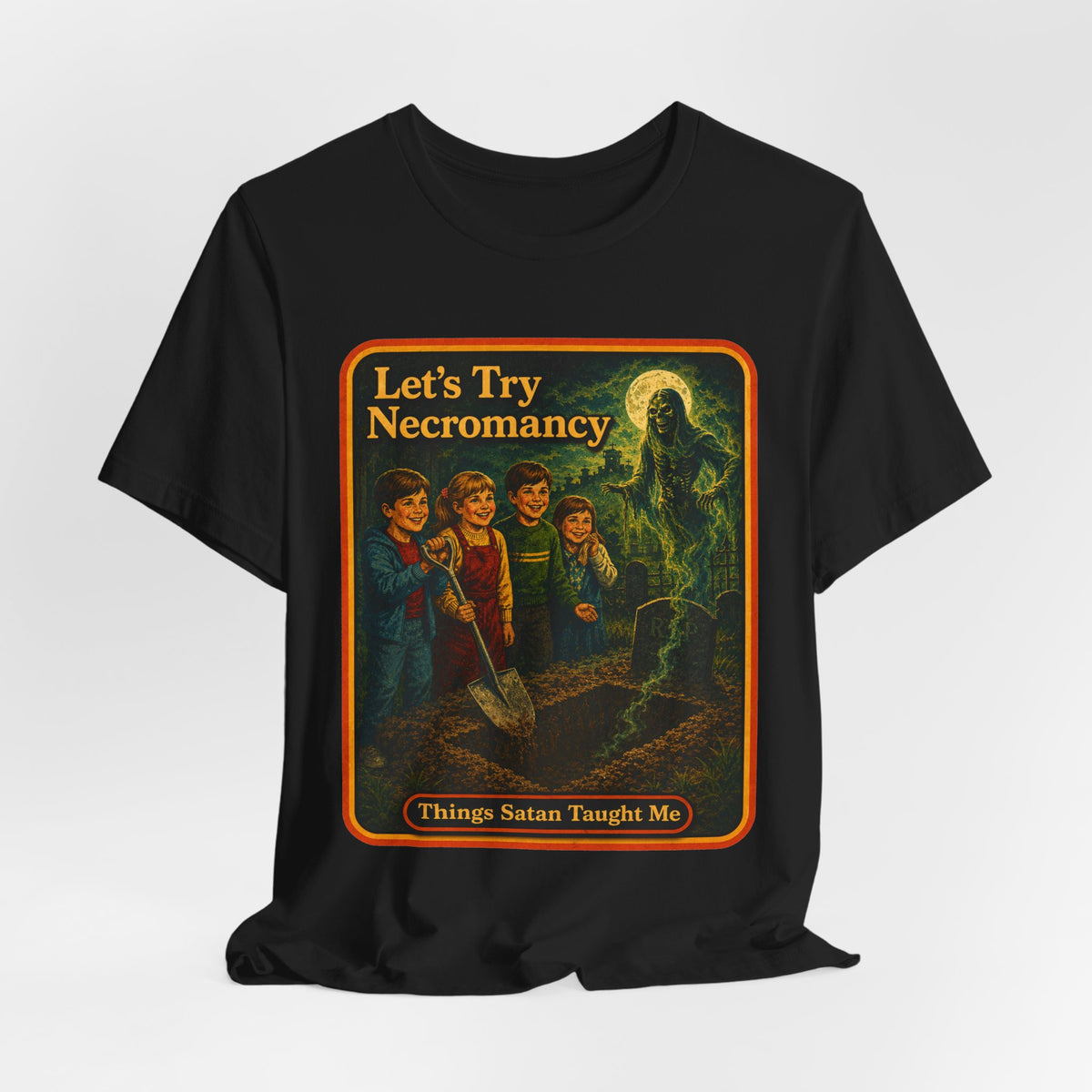 Let's Try Necromancy Unisex Tee in Black, view 4