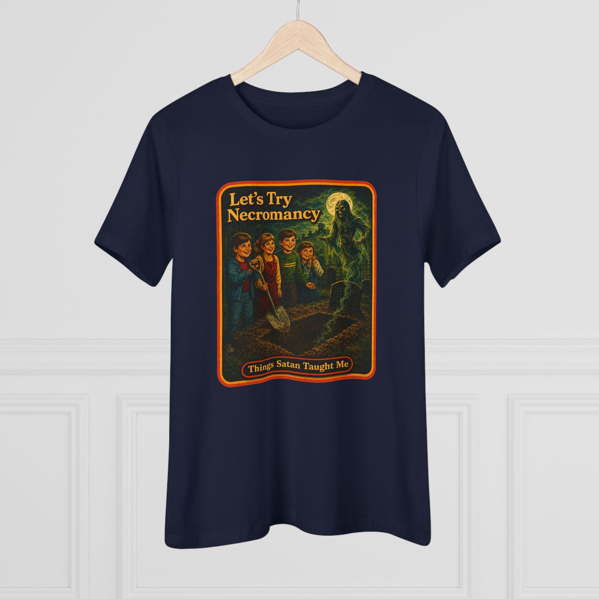 Let's Try Necromancy Women's Tee in Navy, view 4