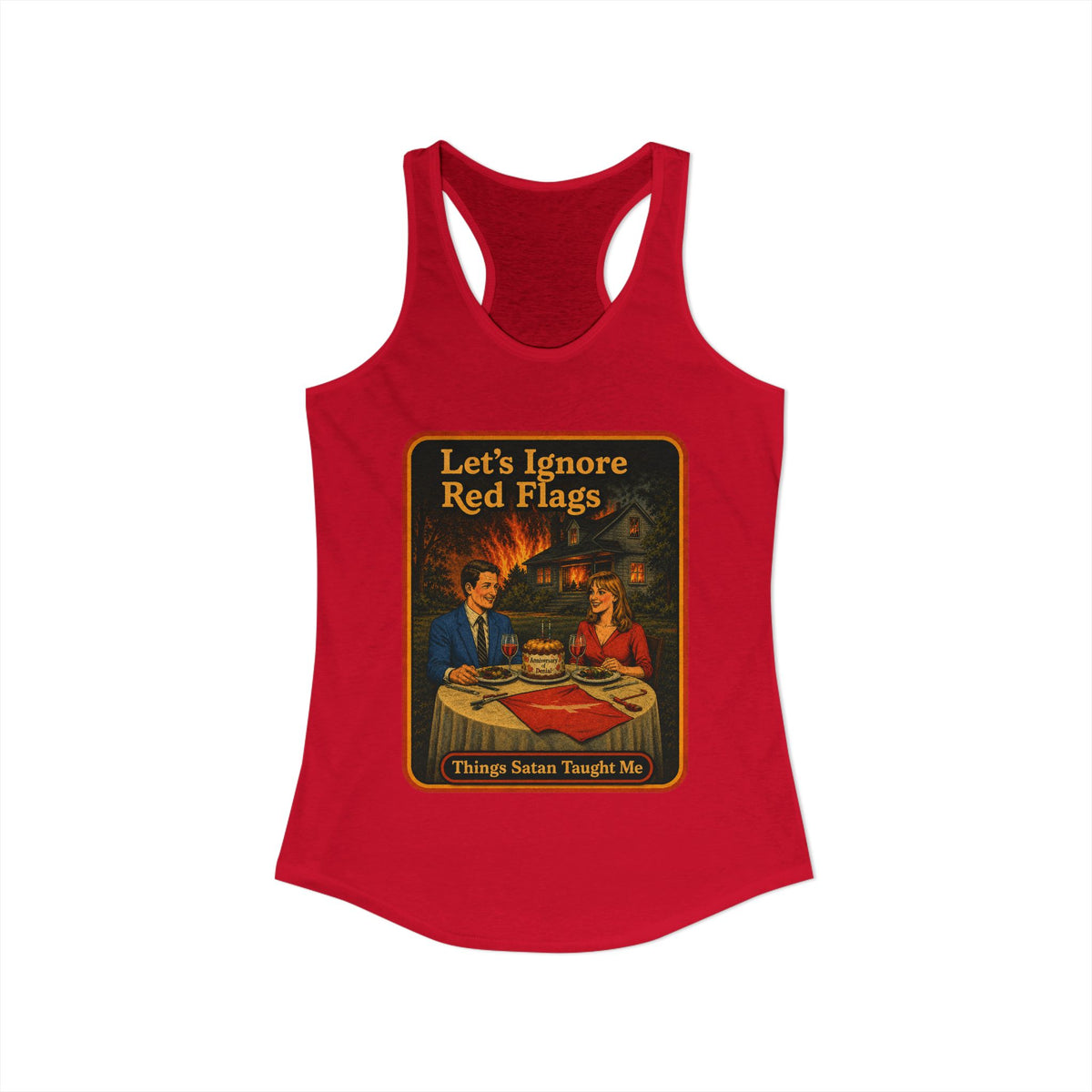 Let's Ignore Red Flags Racerback Tank in Red, view 2