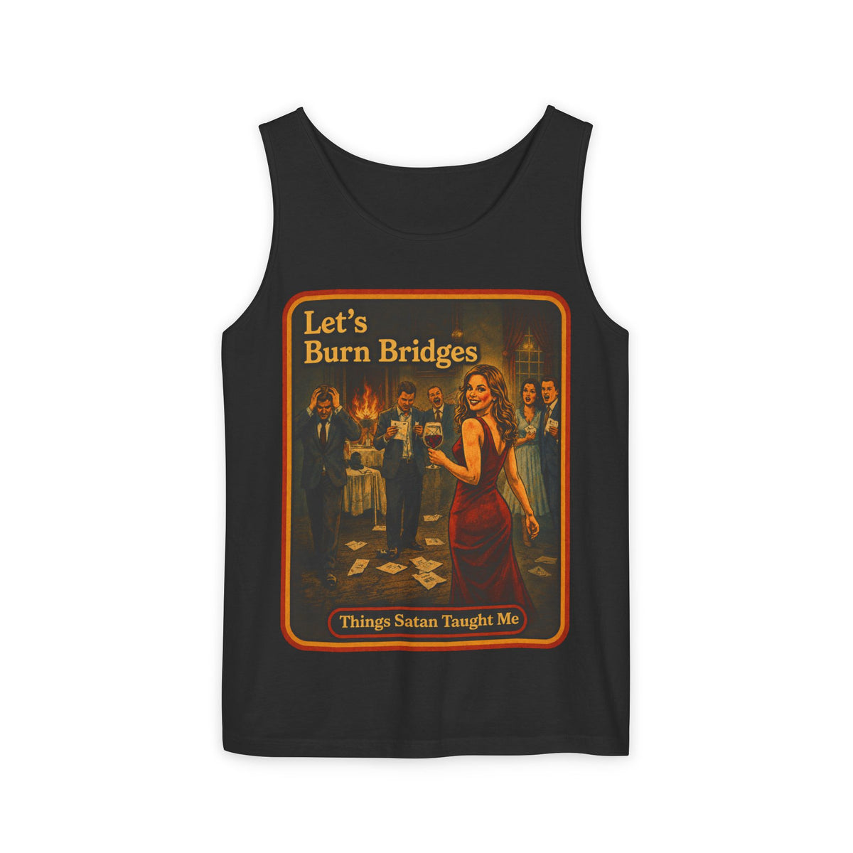 Let's Burn Bridges Wife Beater in Black, front