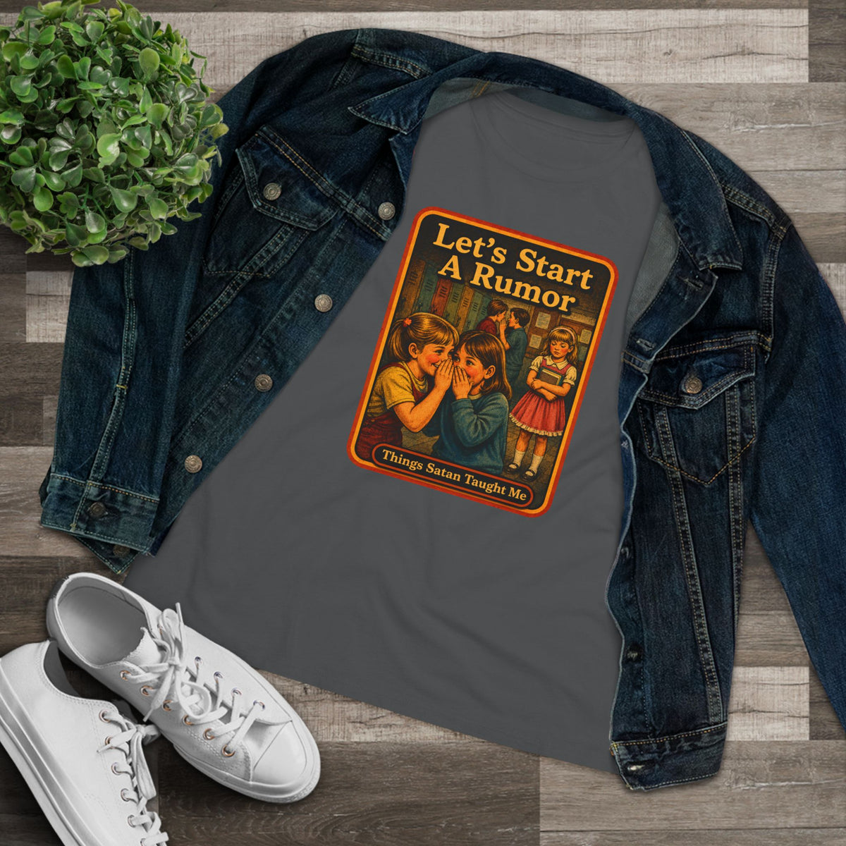 Let's Start A Rumor Women's Tee in Asphalt, view 3