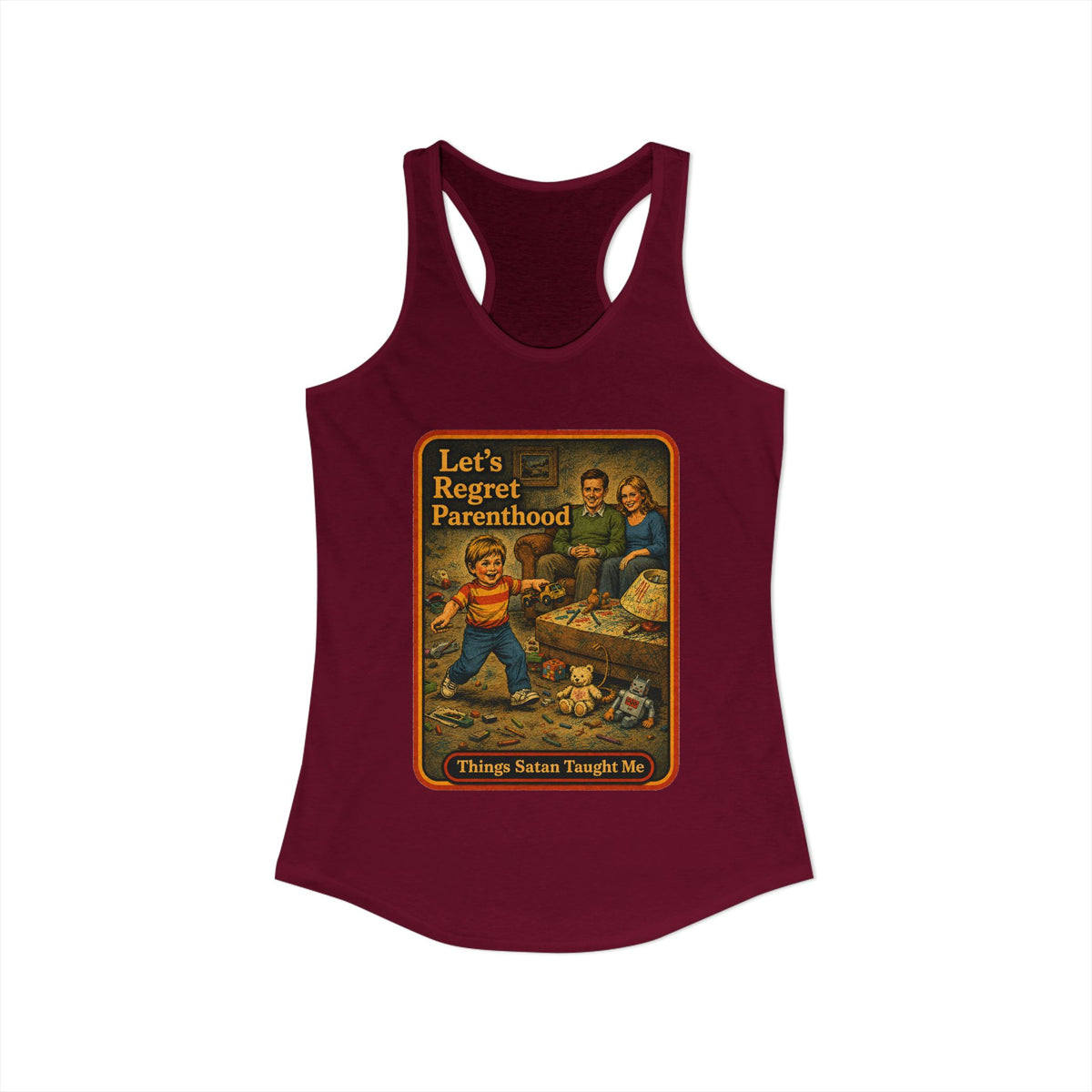 Let's Regret Parenthood Racerback Tank in Cardinal Red, view 2
