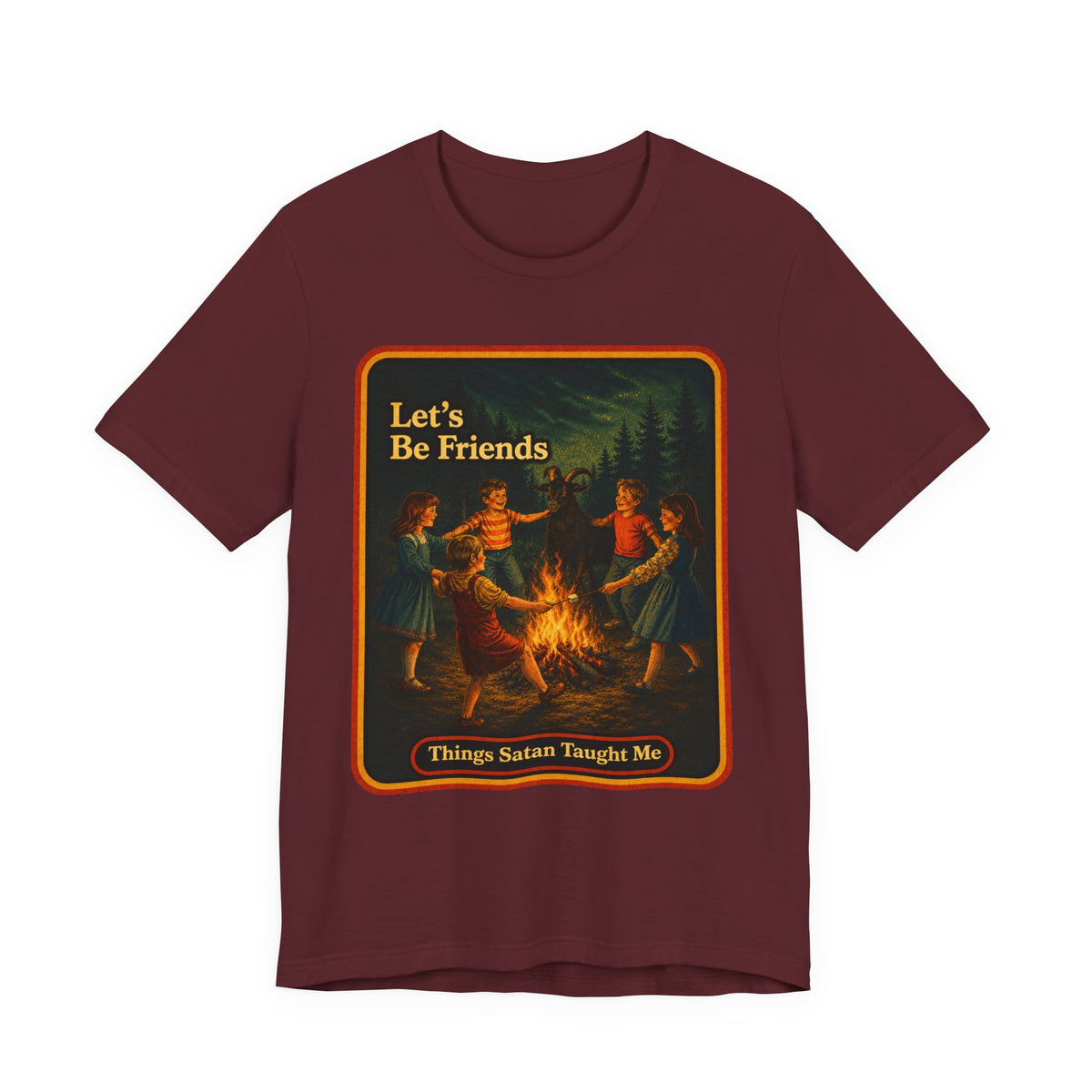Let's Be Friends Unisex Tee in Maroon, front