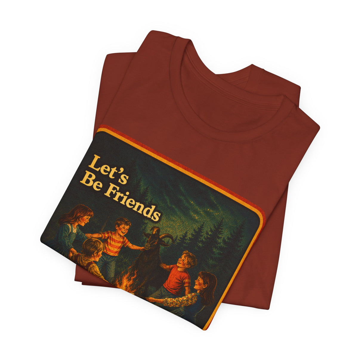 Let's Be Friends Unisex Tee in Rust, view 3