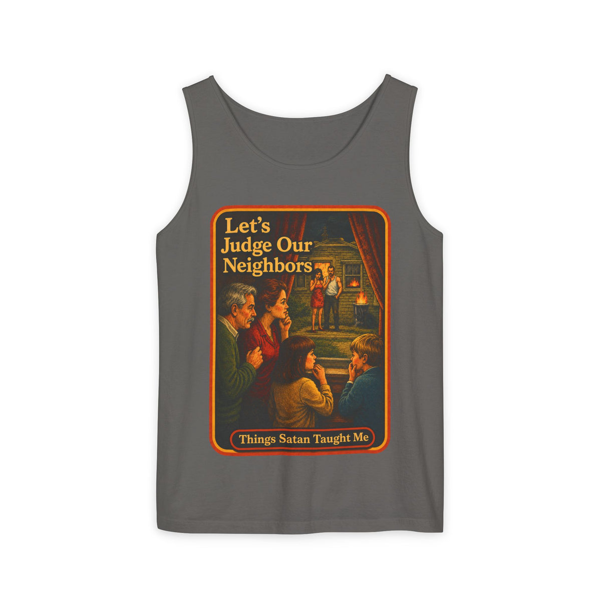 Let's Judge Our Neighbors Wife Beater in Pepper, front