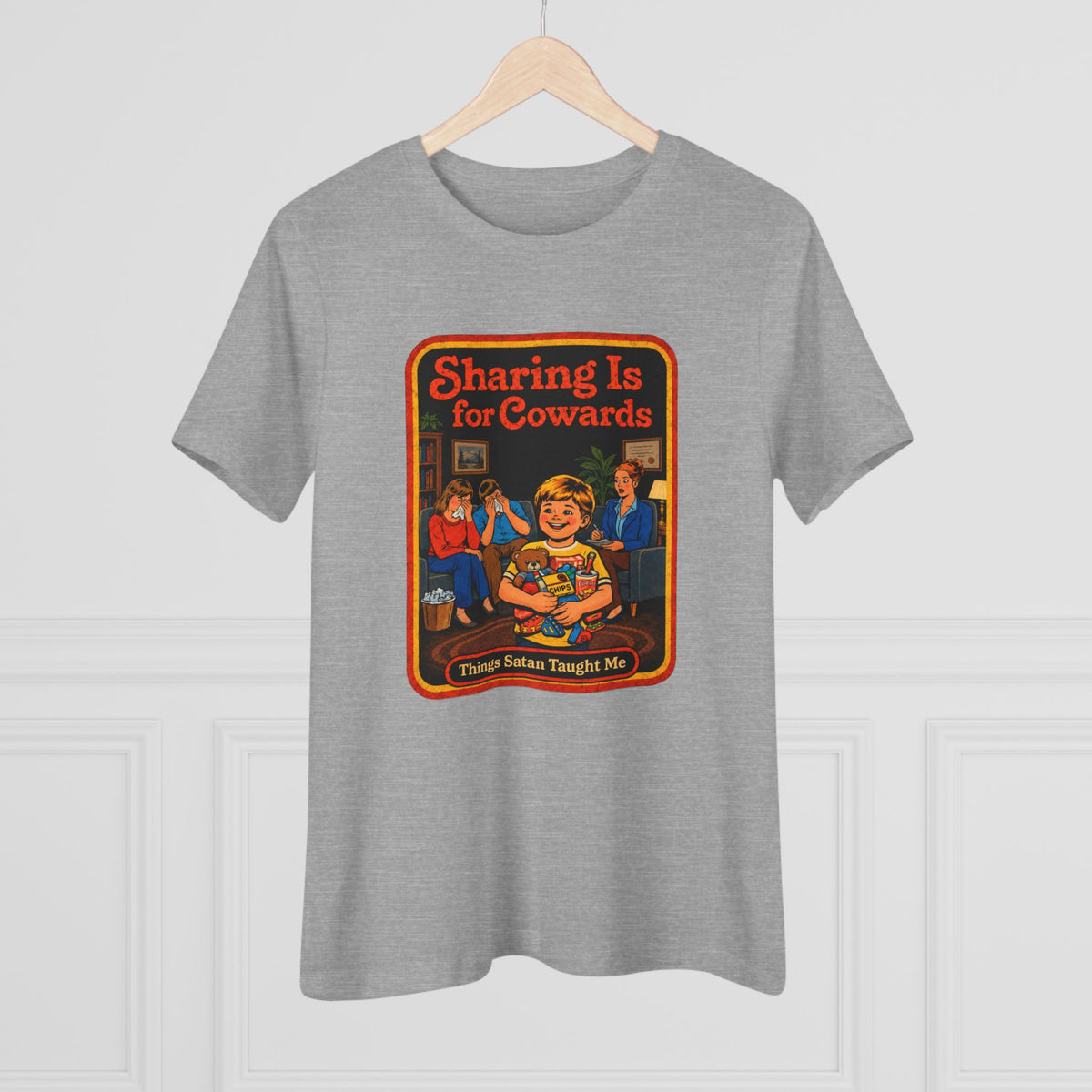 Sharing Is For Cowards Women's Tee in Athletic Heather, view 4