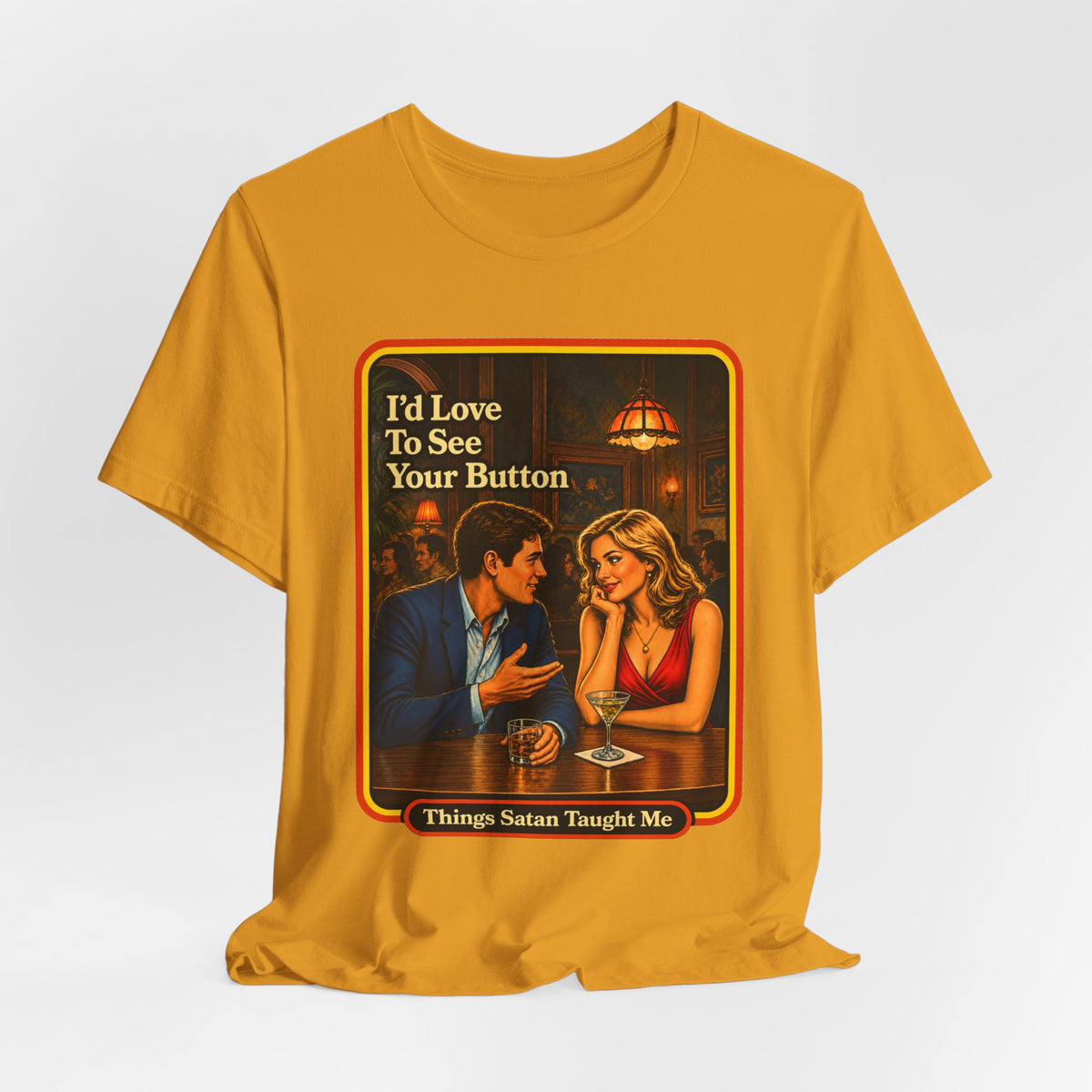 I'd Love To See Your Button Unisex Tee in Mustard, view 4