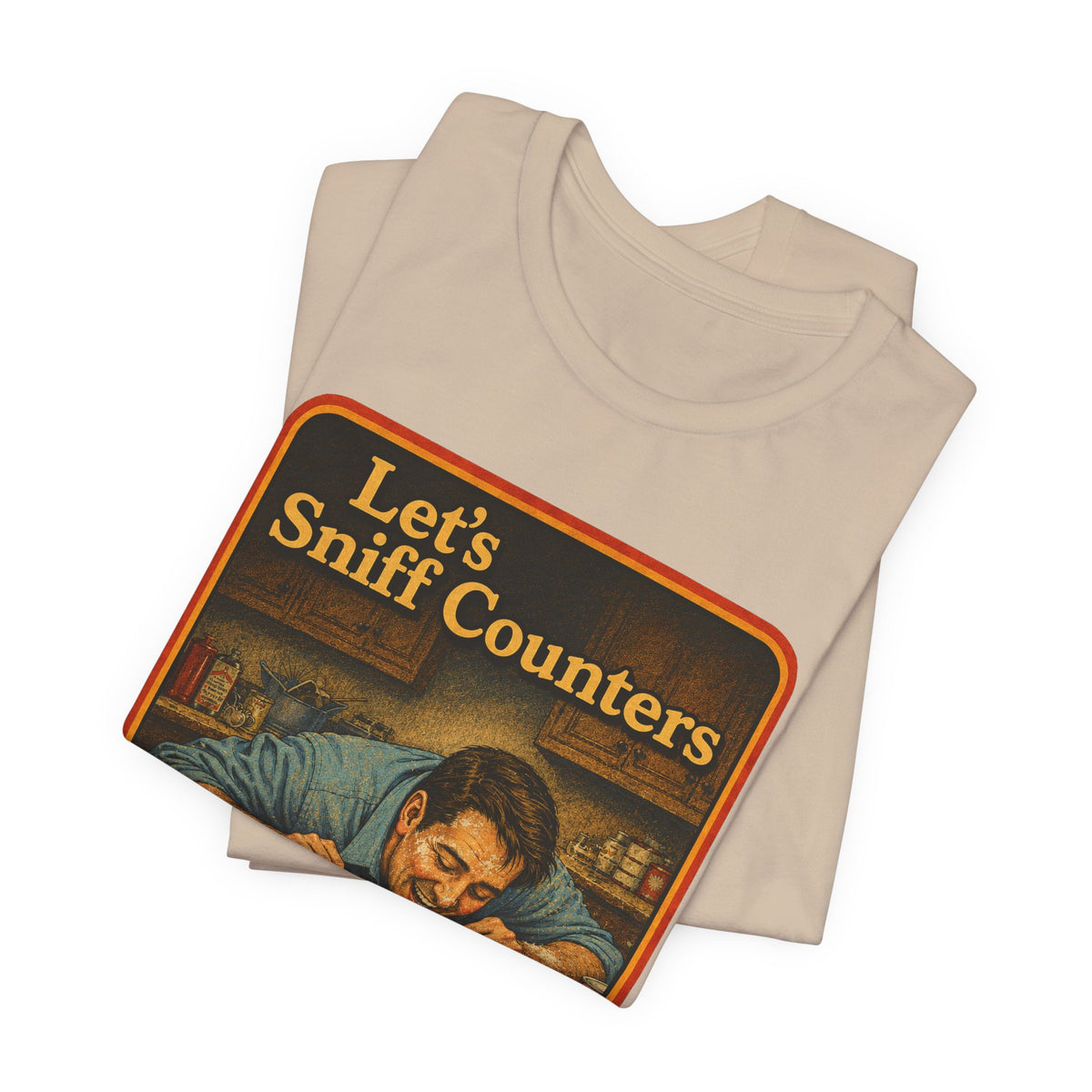 Let's Sniff Counters Unisex Tee in Tan, view 3