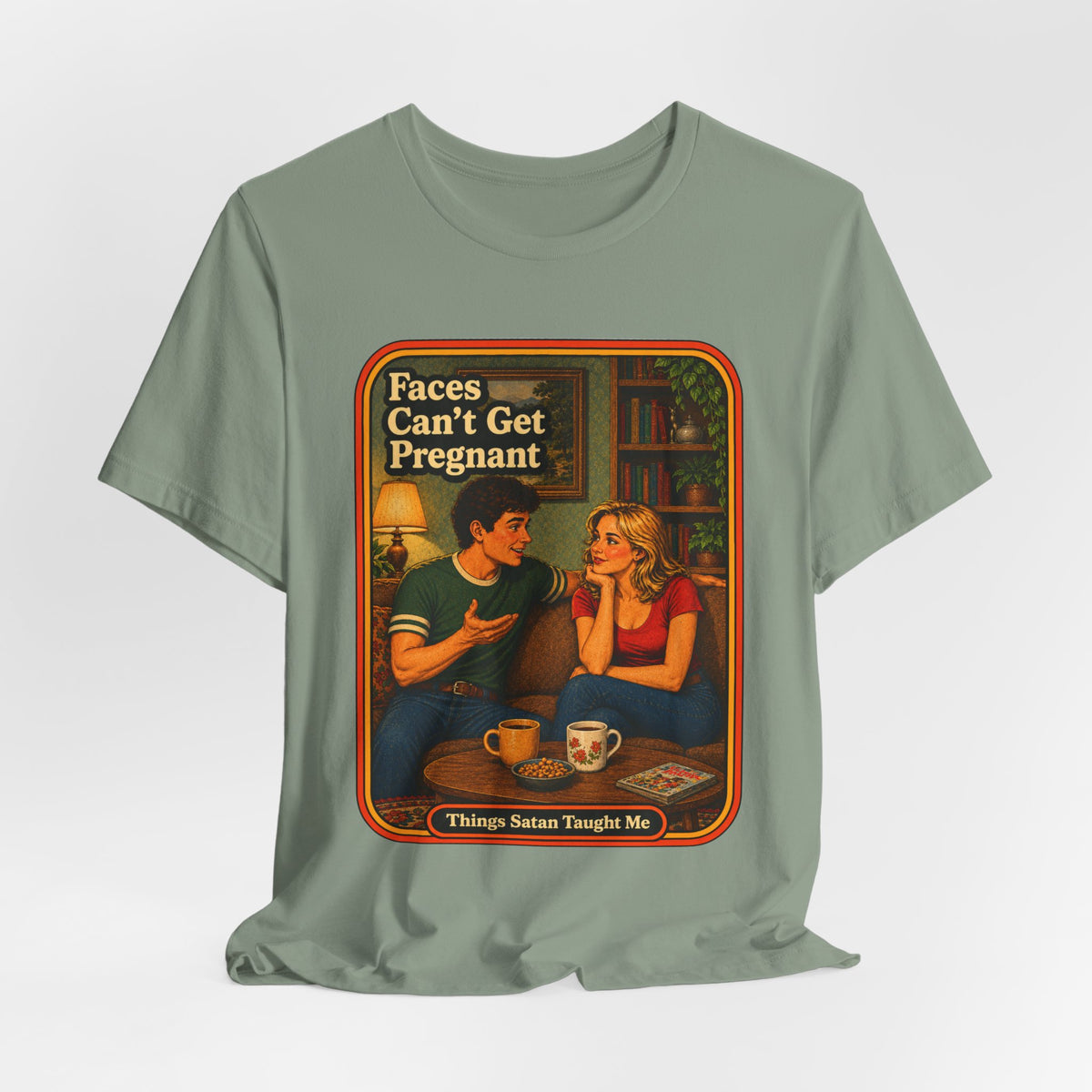 Faces Can't Get Pregnant Unisex Tee in Sage, view 4