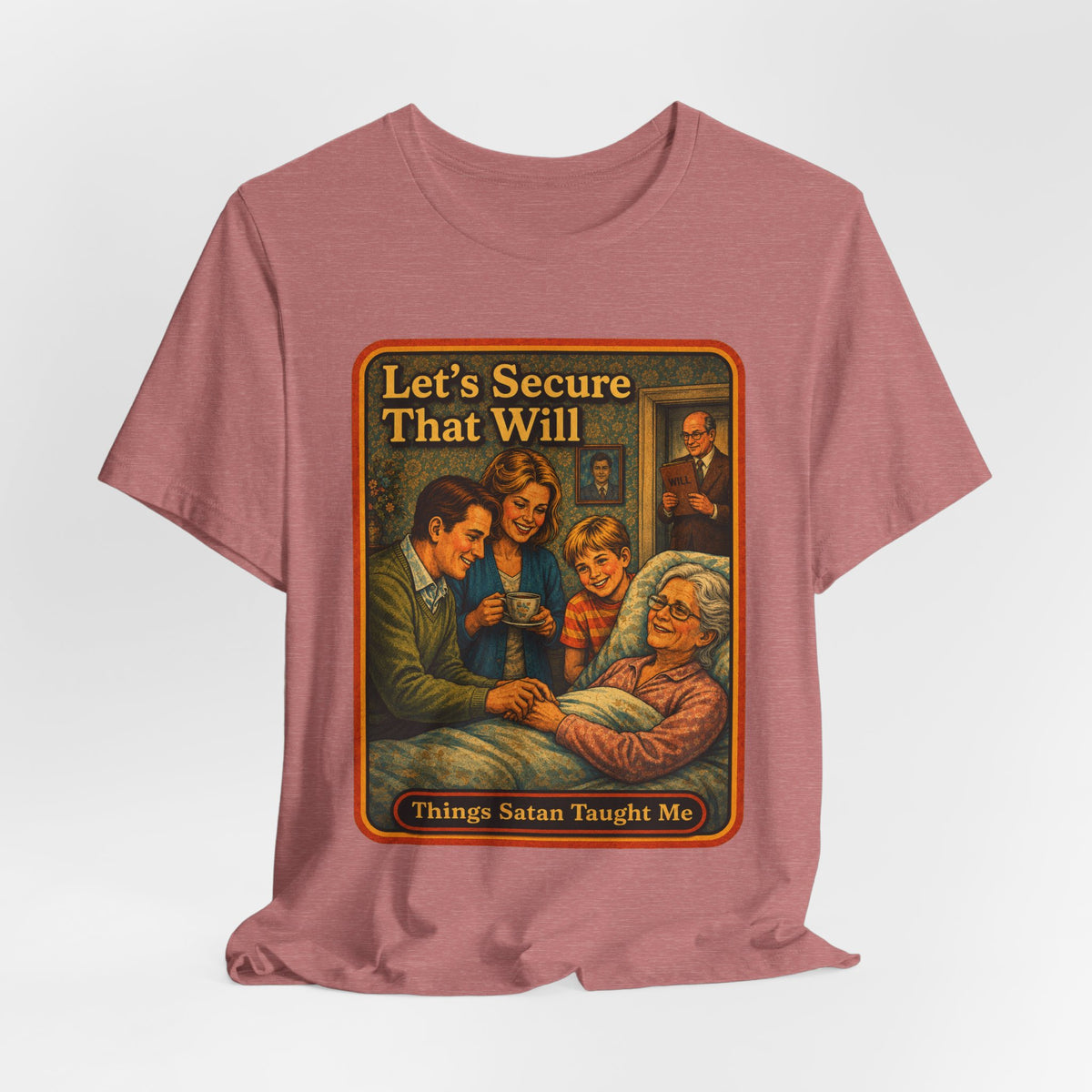 Let's Secure That Will Unisex Tee in Heather Mauve, view 4
