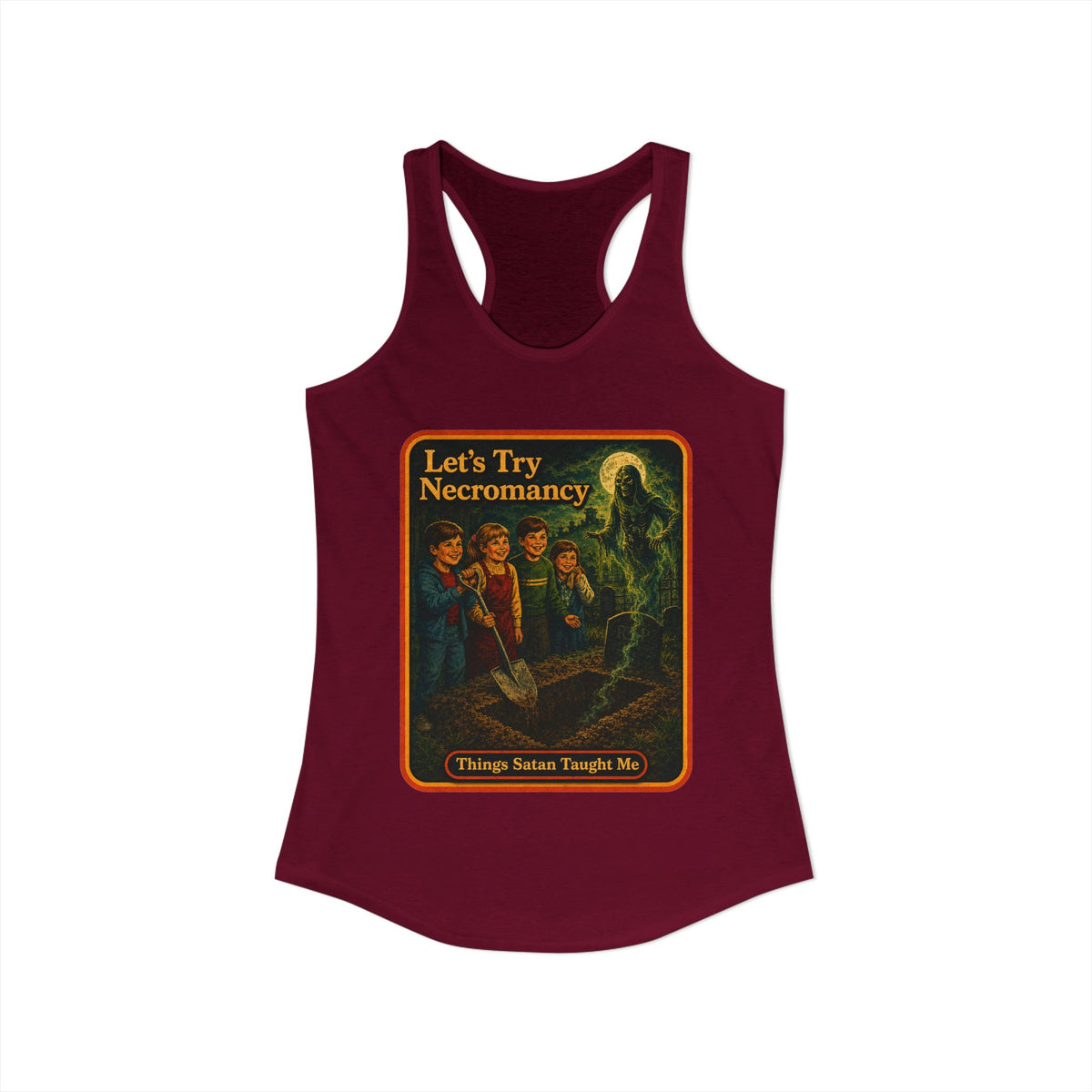 Let's Try Necromancy Racerback Tank in Cardinal Red, view 2