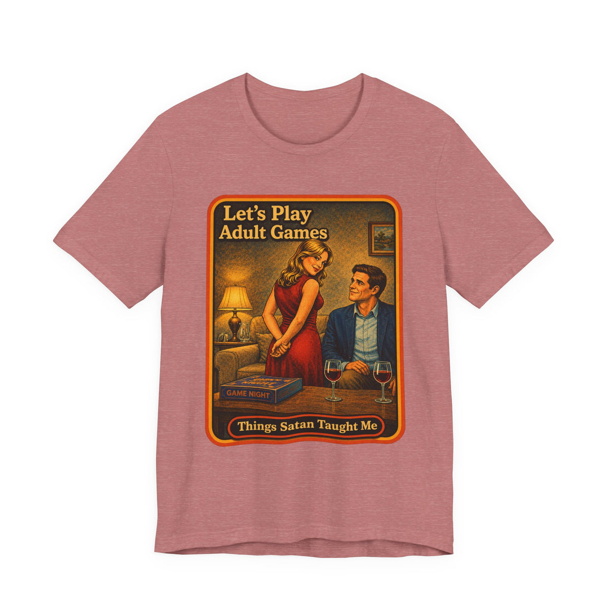 Let's Play Adult Games Unisex Tee in Heather Mauve, front