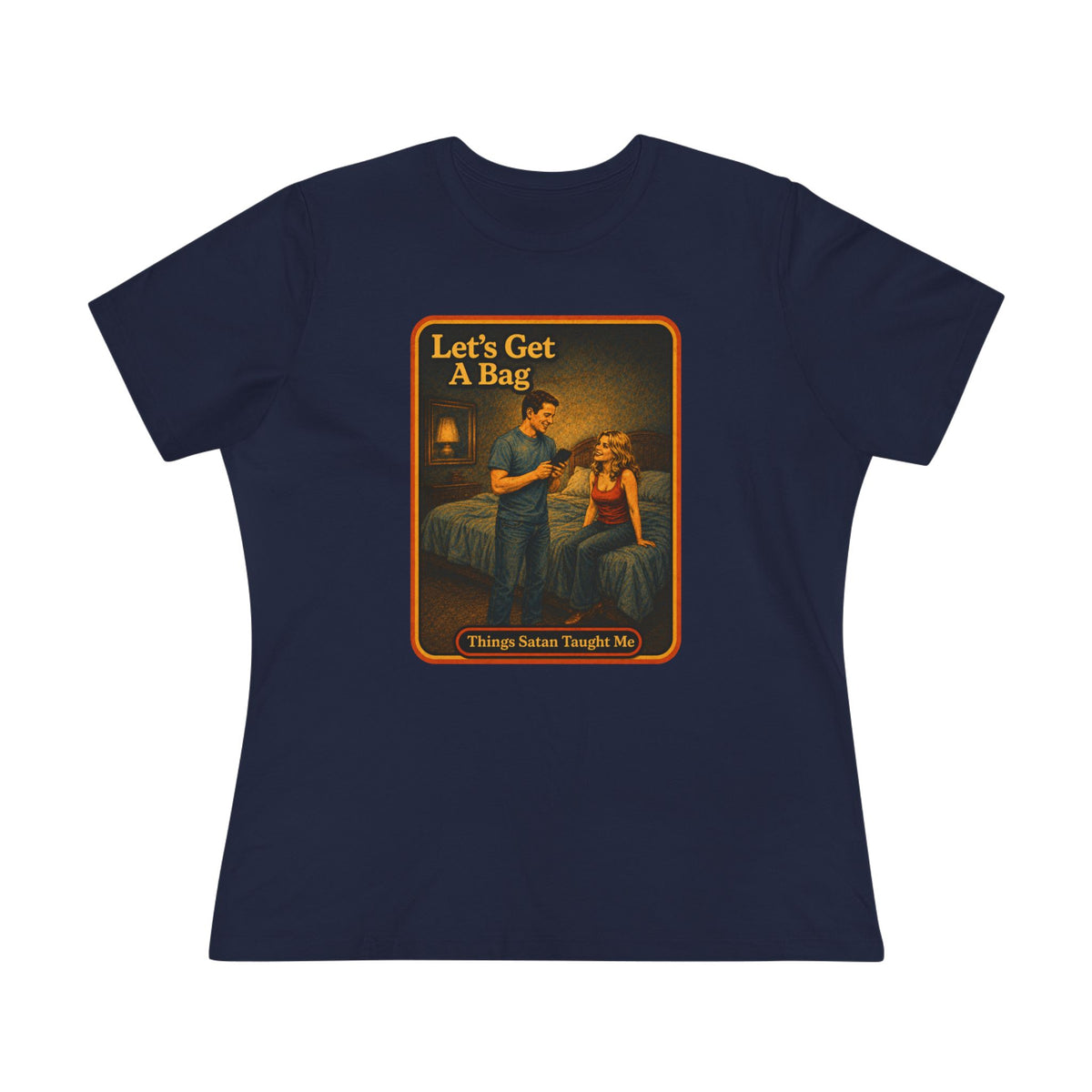 Let's Get A Bag Women's Tee in Navy, front