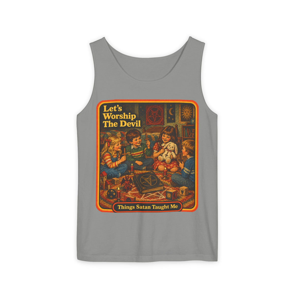Let's Worship The Devil Men's Wife Beater | Things Satan Taught Me  in Granite, front