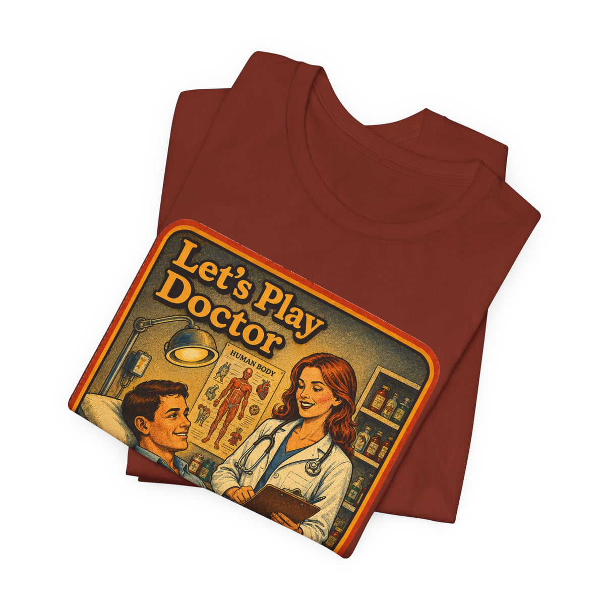 Let's Play Doctor Unisex Tee in Rust, view 3