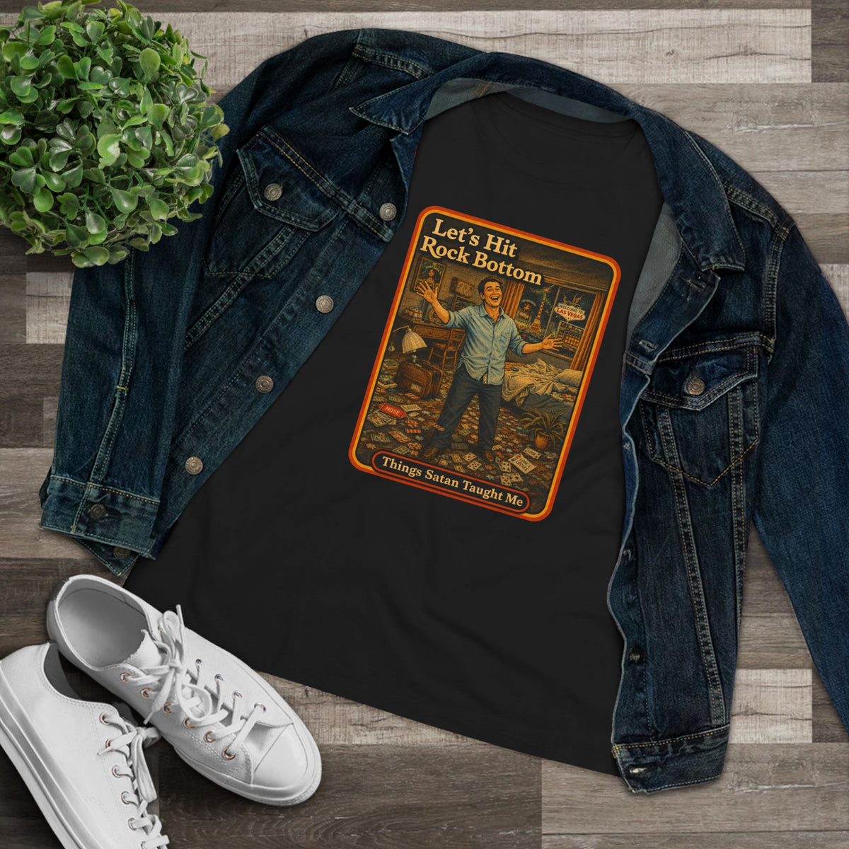 Let's Hit Rock Bottom Women's Tee in Black, view 3