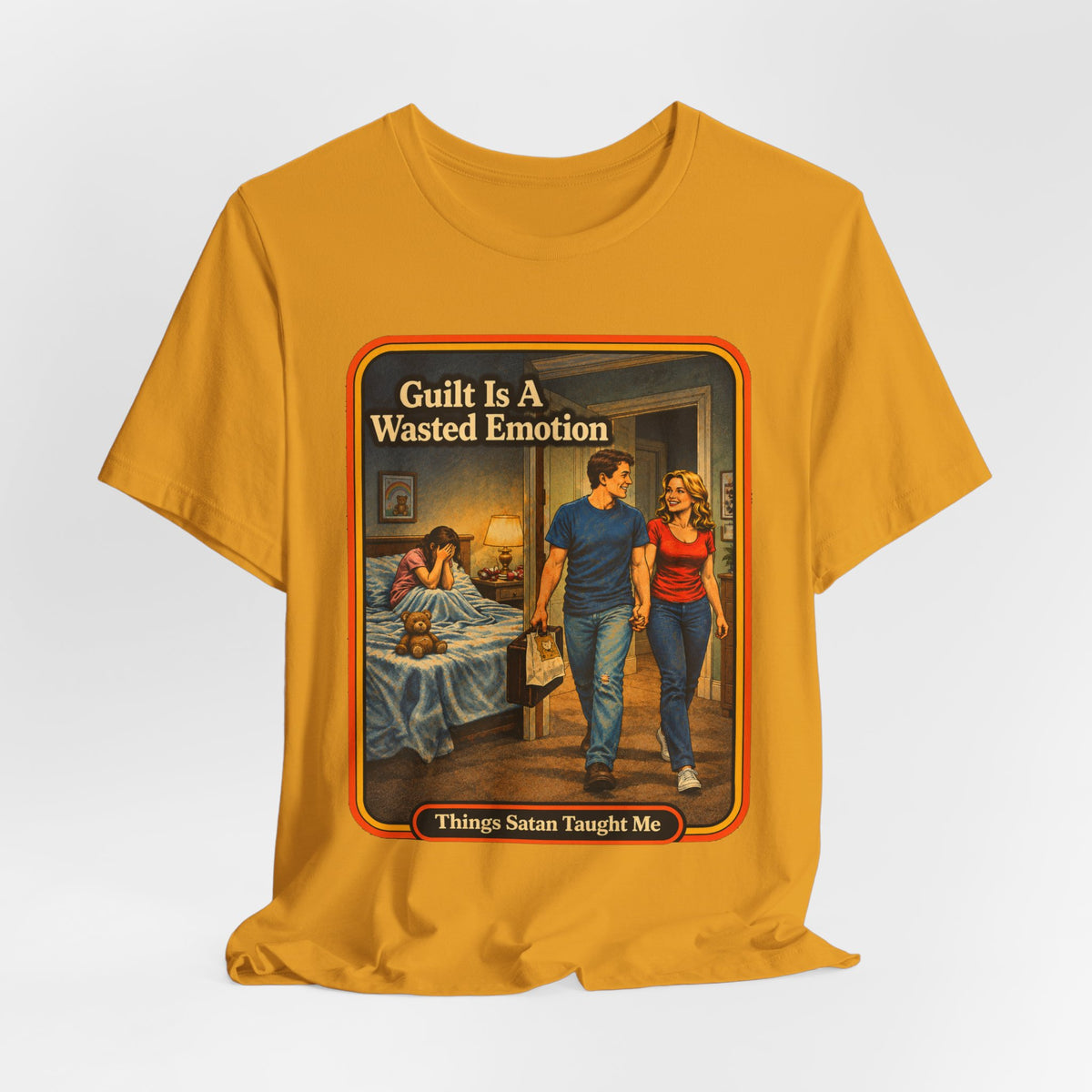 Guilt Is A Wasted Emotion Unisex Tee in Mustard, view 4