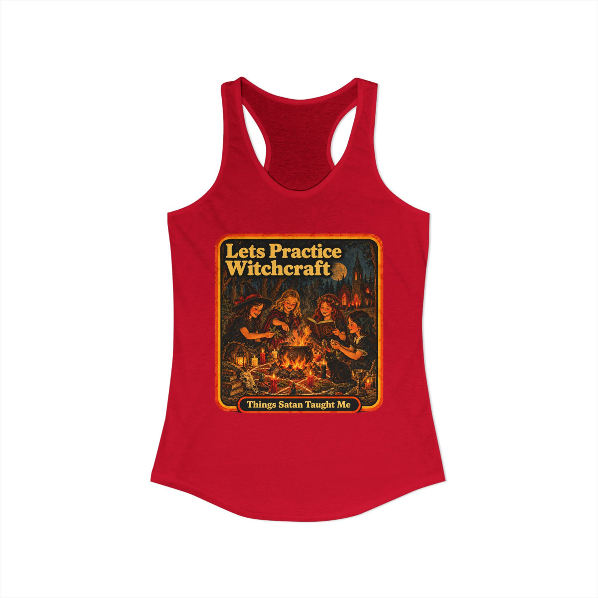 Let's Practice Witchcraft Racerback Tank in Red, view 2