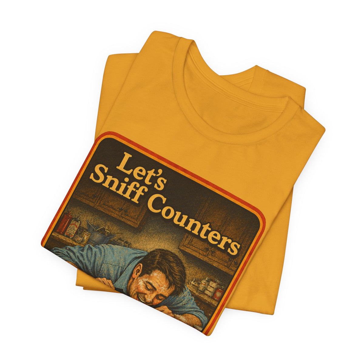 Let's Sniff Counters Unisex Tee in Mustard, view 3