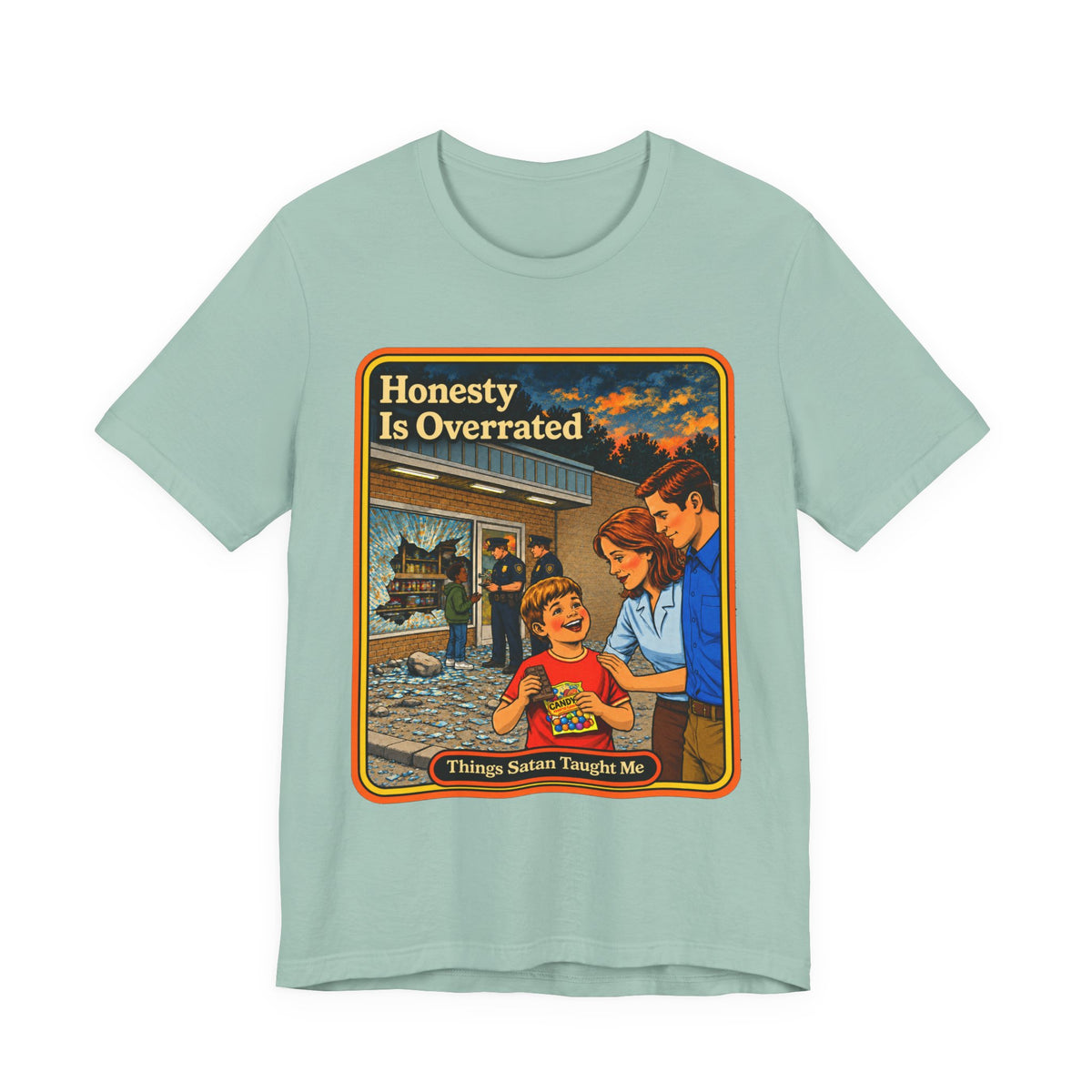 Honesty Is Overrated Unisex Tee in Dusty Blue, front