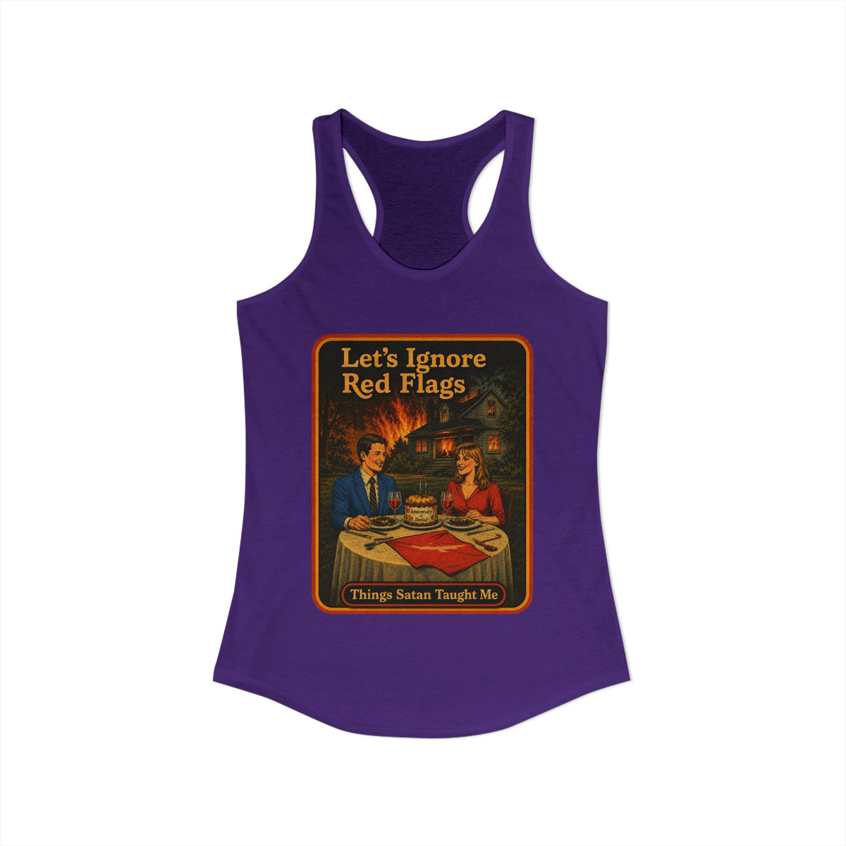 Let's Ignore Red Flags Racerback Tank in Purple Rush, view 2