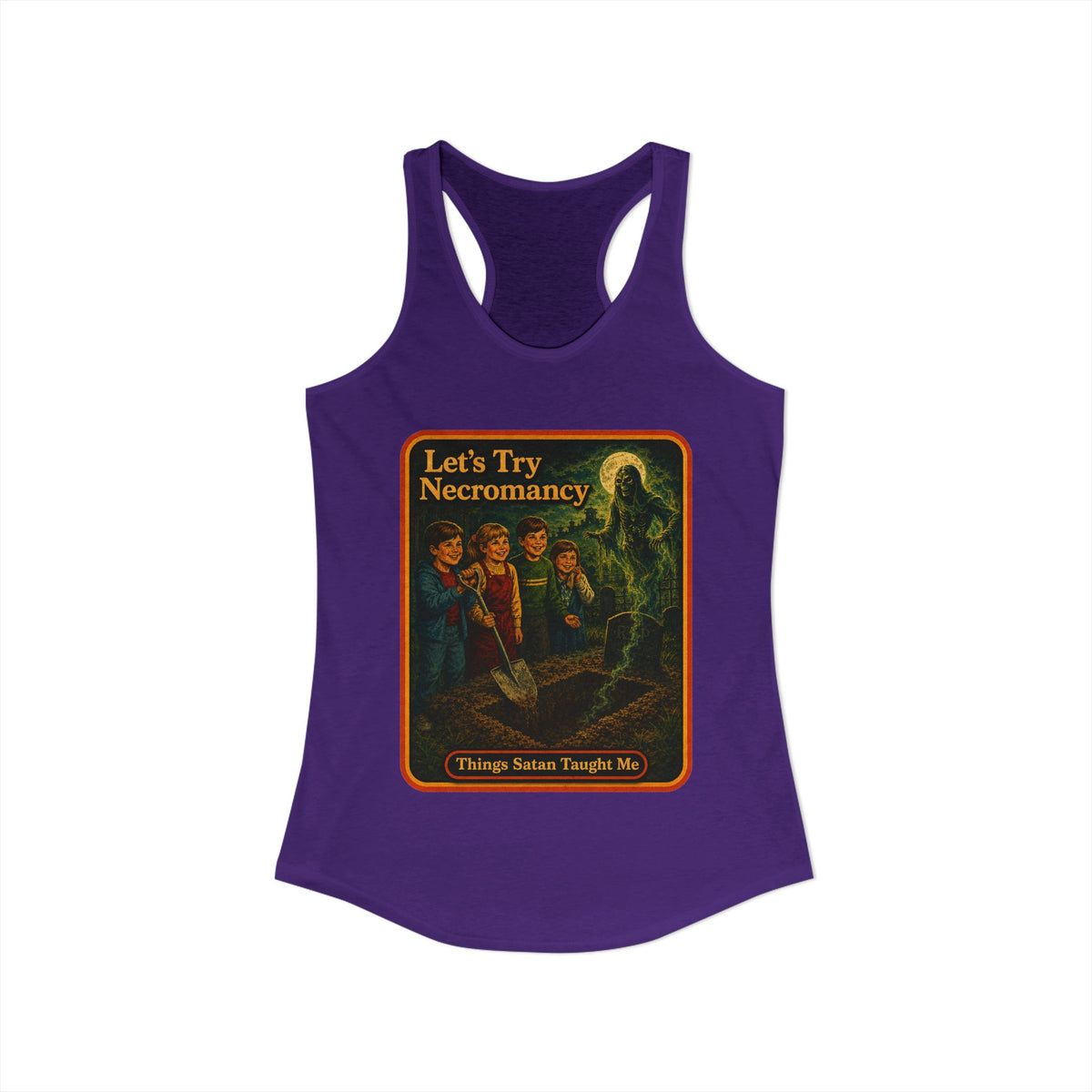 Let's Try Necromancy Racerback Tank in Purple Rush, view 2