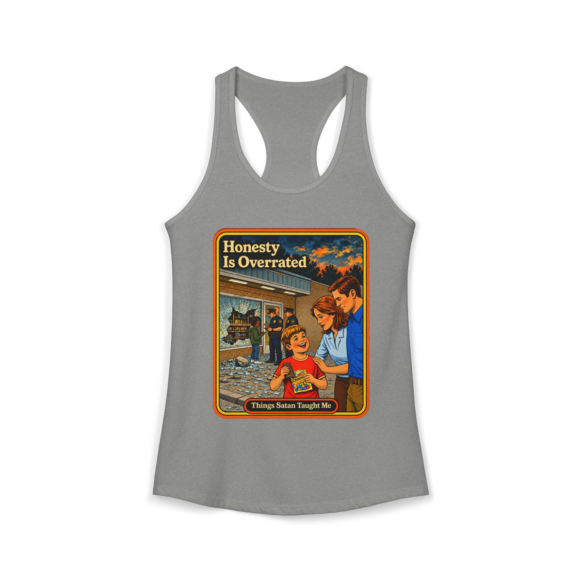 Honesty Is Overrated Racerback Tank in Heather Grey, front