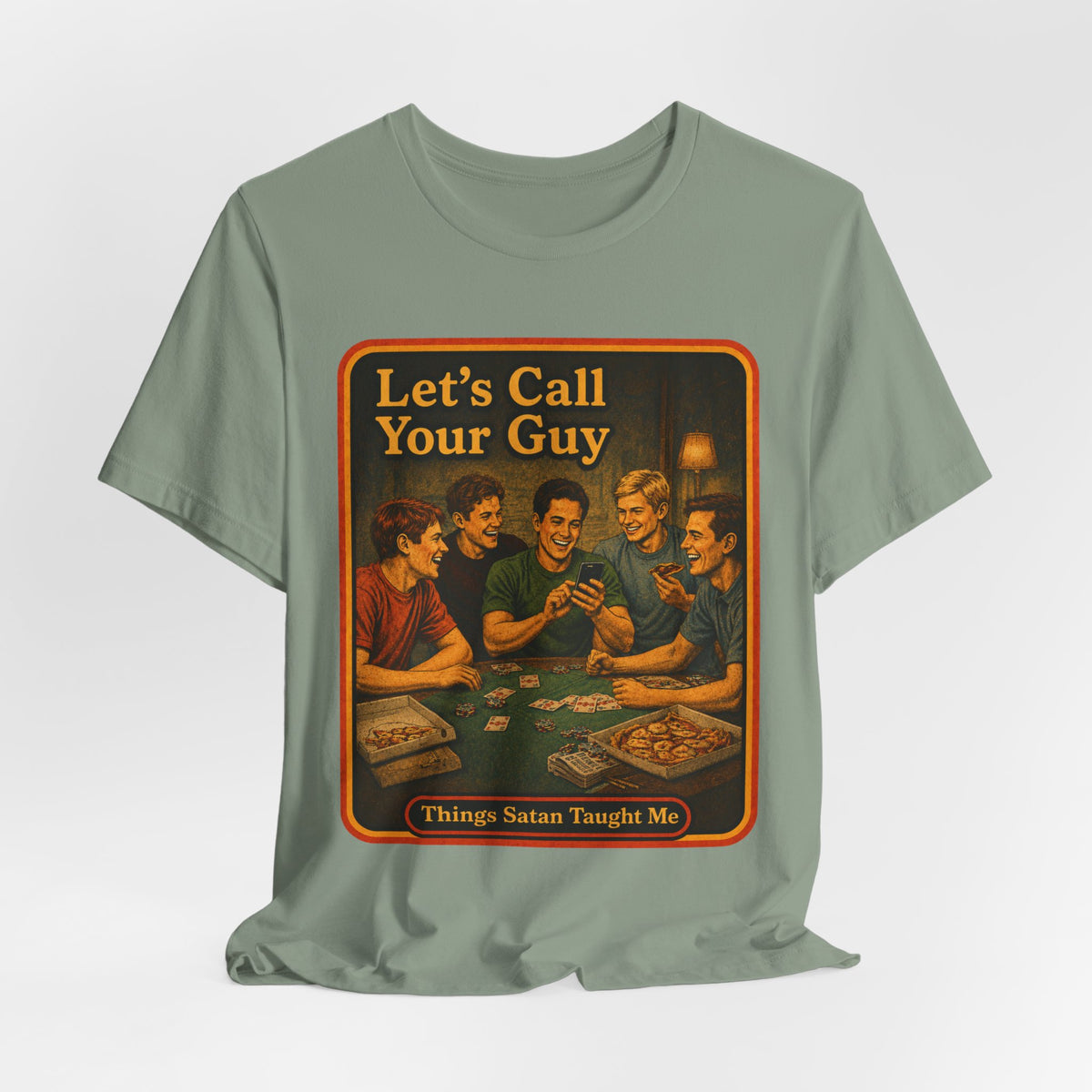 Let's Call Your Guy Unisex Tee in Sage, view 4