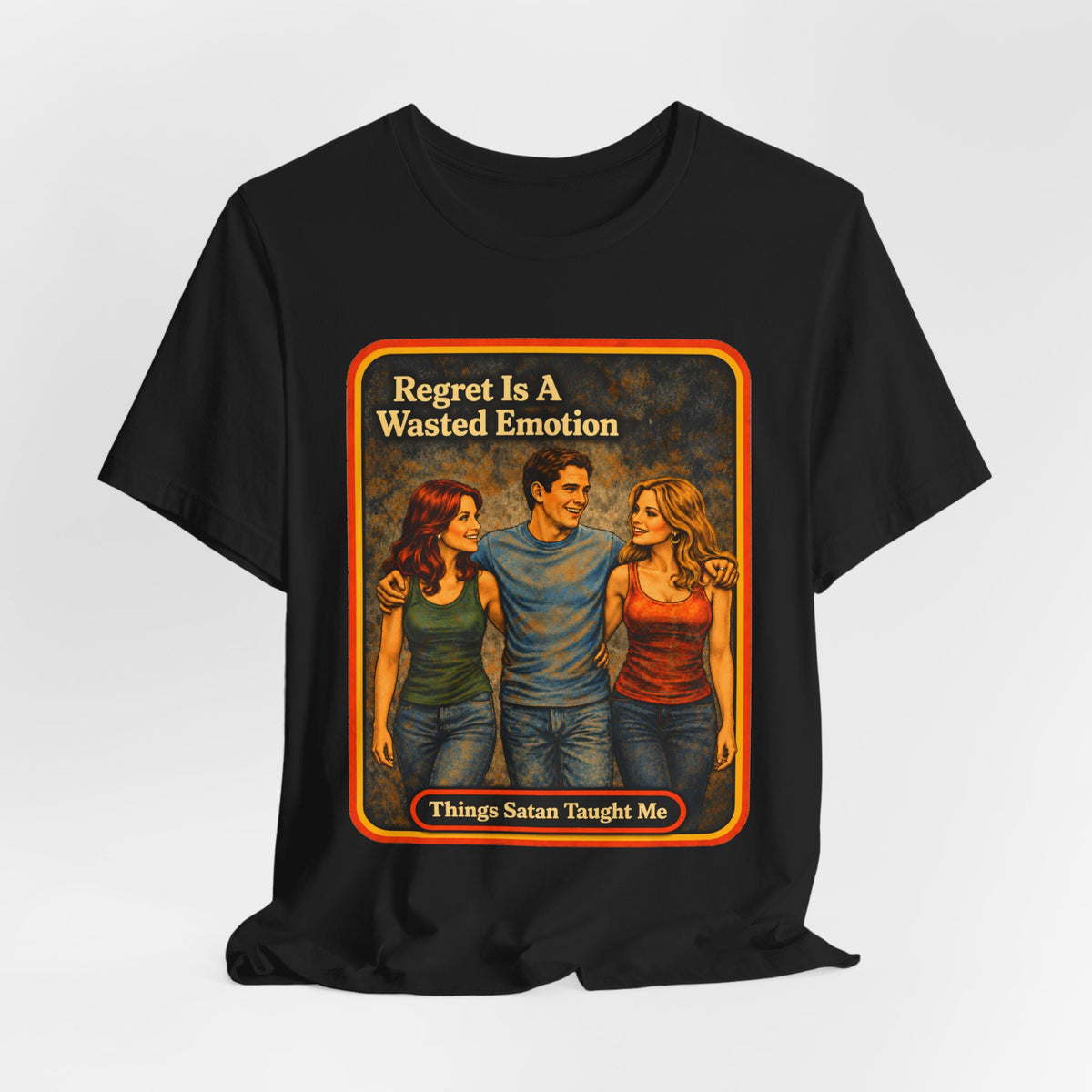 Regret Is A Wasted Emotion Unisex Tee in Black, view 4