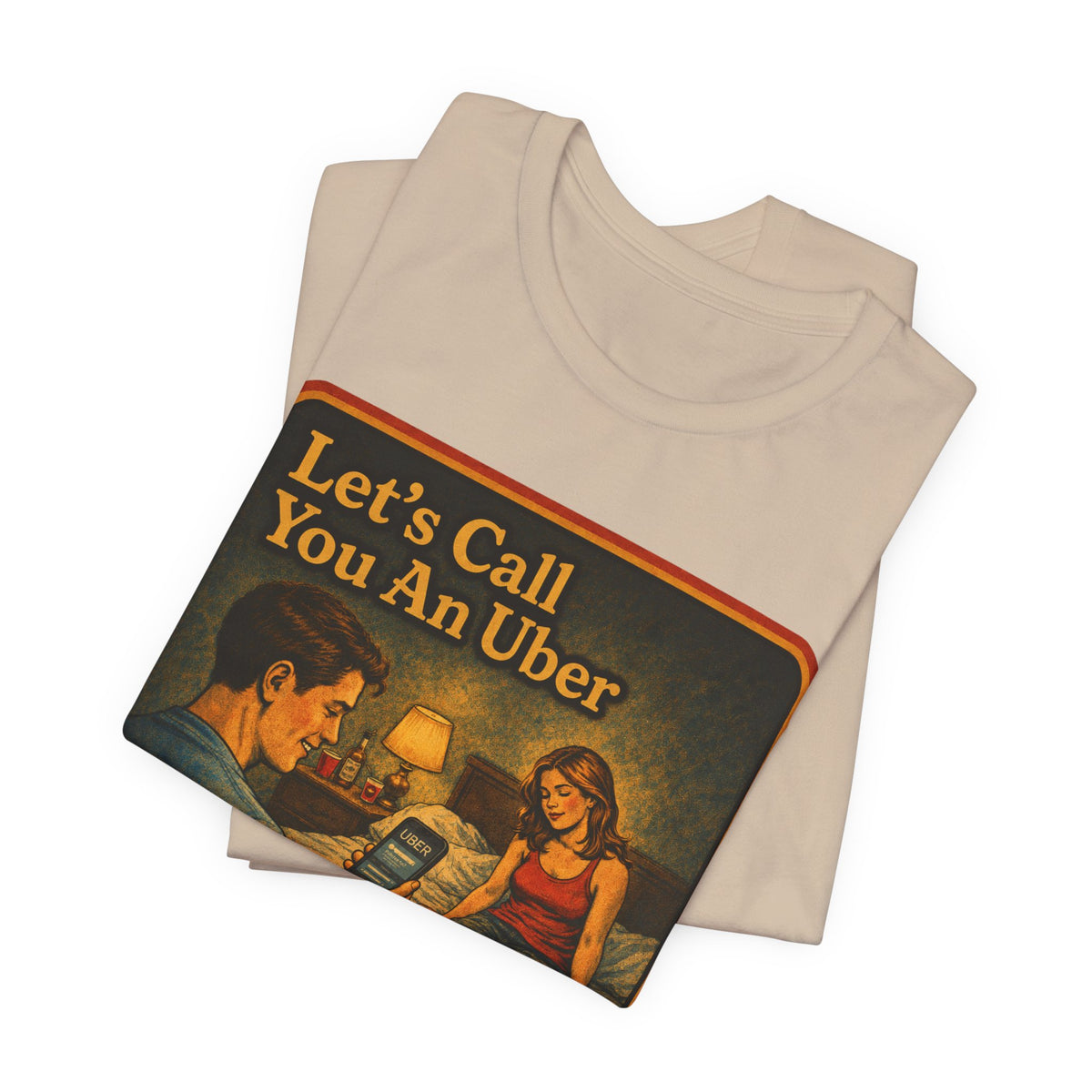 Let's Call You An Uber Unisex Tee in Tan, view 3