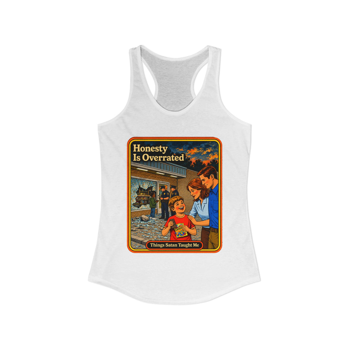 Honesty Is Overrated Racerback Tank in White, view 2