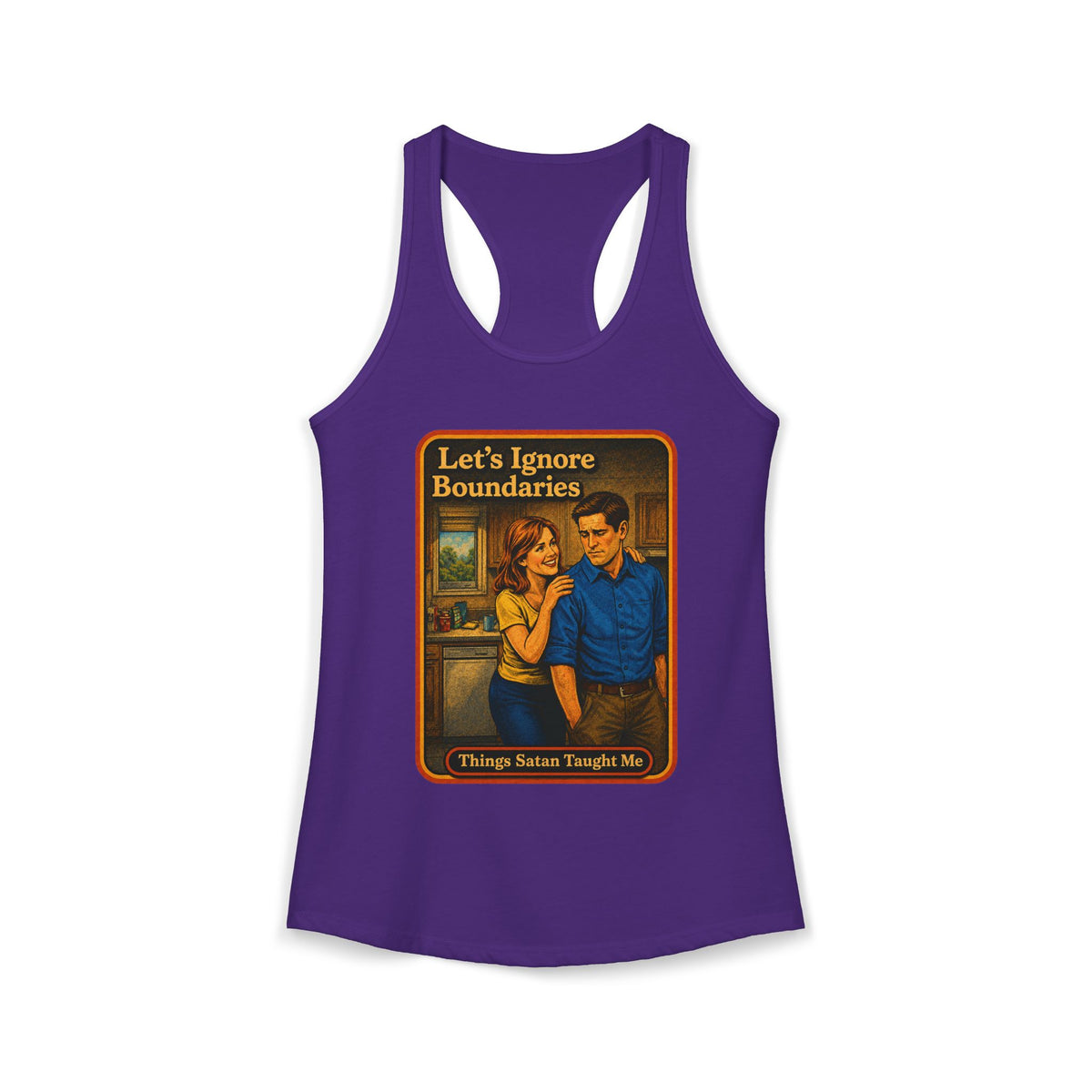 Let's Ignore Boundaries Racerback Tank in Purple Rush, front