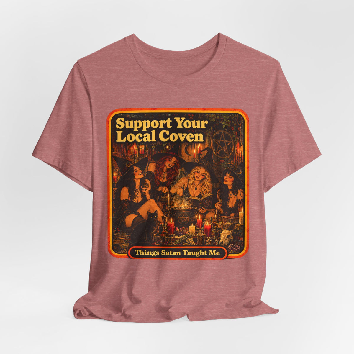 Support Your Local Coven Unisex Tee in Heather Mauve, view 4