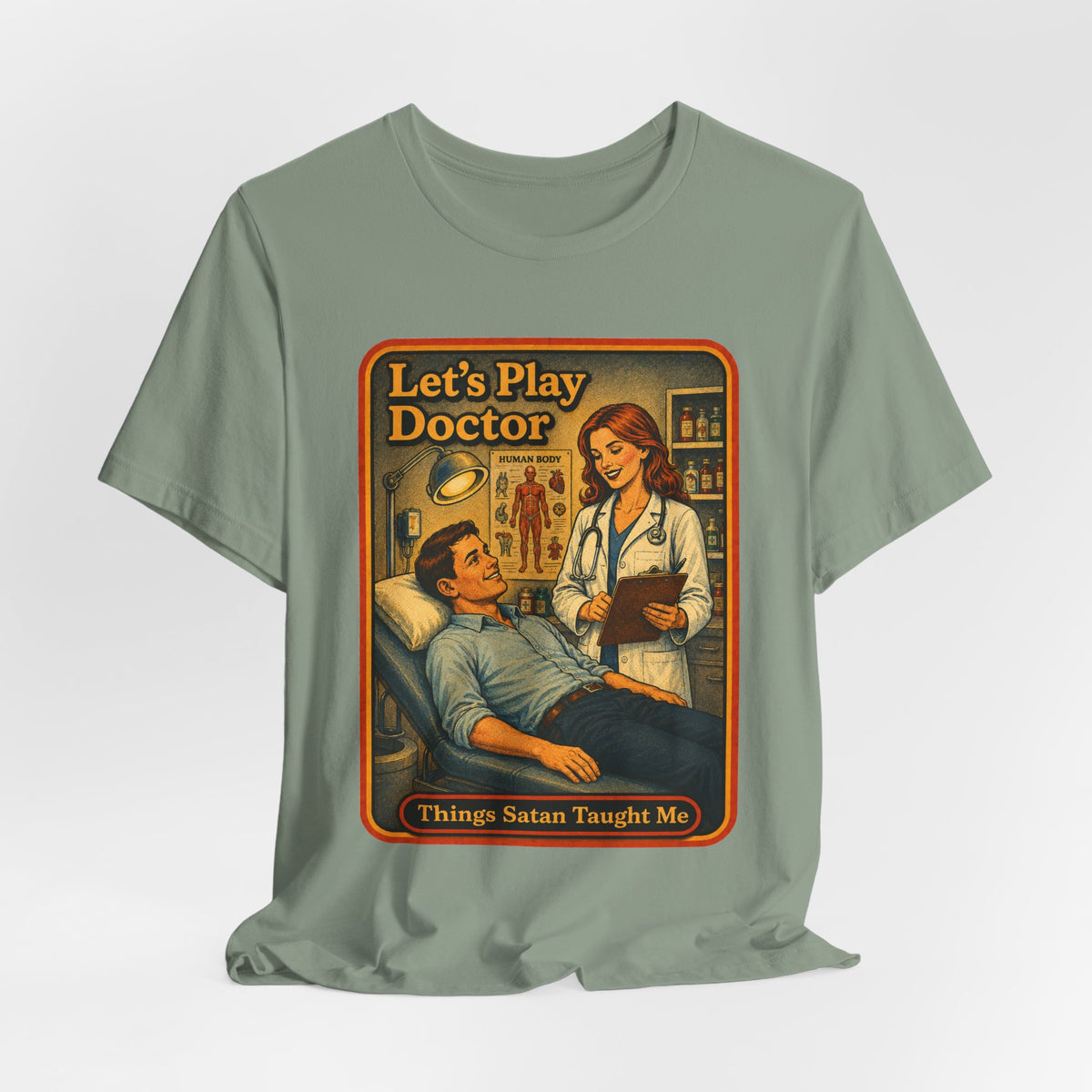 Let's Play Doctor Unisex Tee in Sage, view 4
